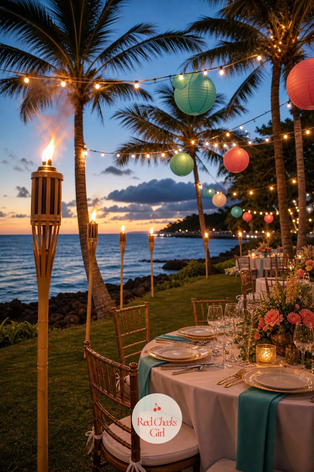 The Tiki Torches and String Lighting — Once the sun actually drops, a lawn or beach reception can go dark fast, and nothing kills momentum faster than guests