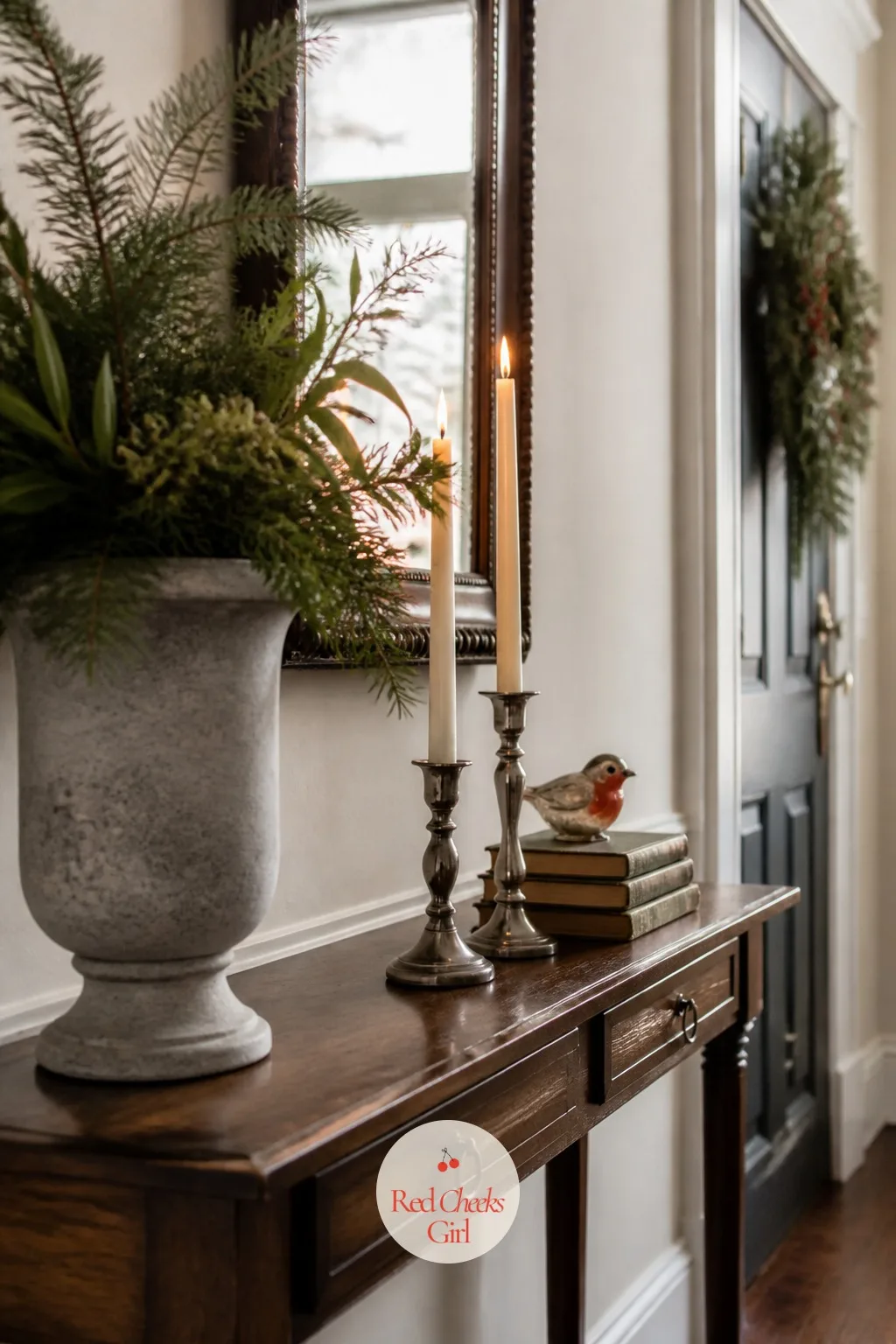 The Console Table by the Front Door — The console table is the first flat surface a guest sees, and in a cottage it usually means a stack of post, a dish for