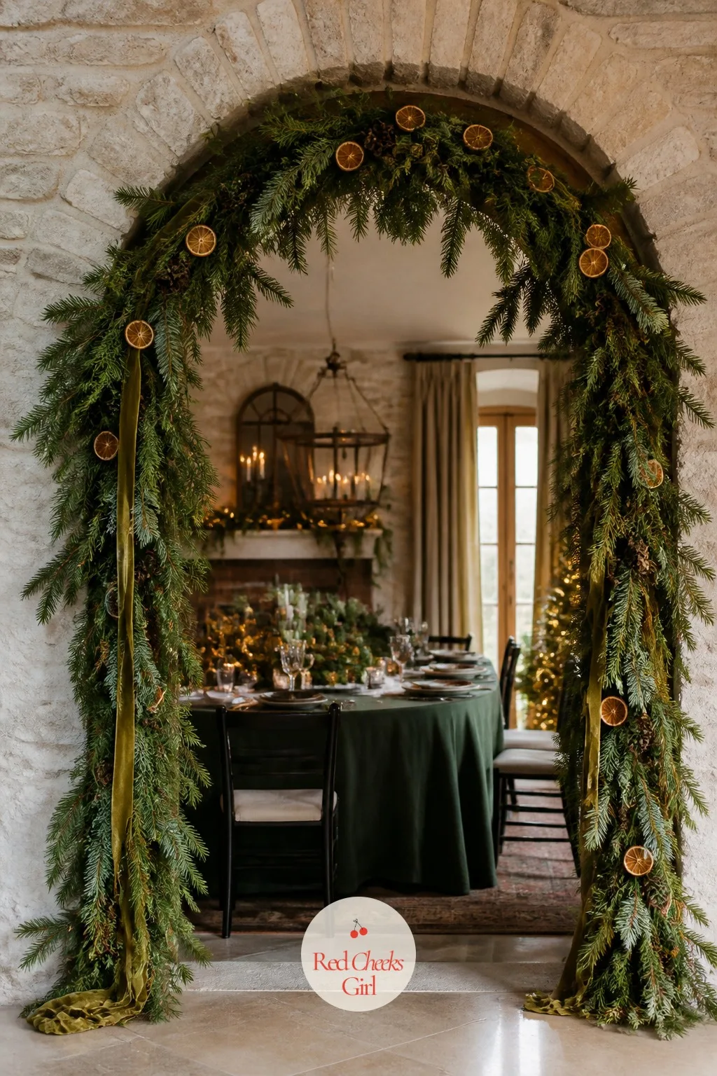 The Garland Over the Arch Between Rooms — An open archway between the hall and the sitting room is the one spot in the house everyone physically walks through