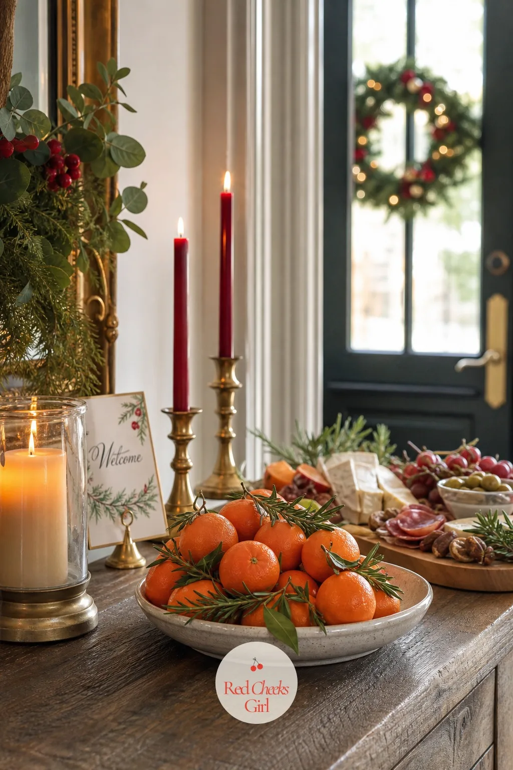 A Bowl of Clementines and Rosemary Sprigs — A grazing table full of cheese and crackers can start to look beige after an hour, and that is before anyone has