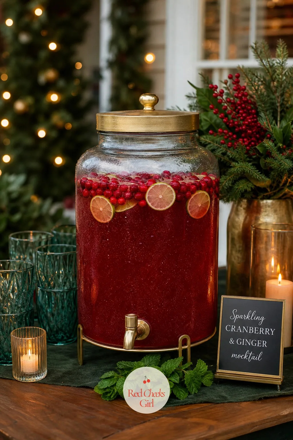 Sparkling Cranberry and Ginger Mocktail Dispenser — Set out only the spiked option and every guest who is driving, pregnant, or simply not drinking that day is