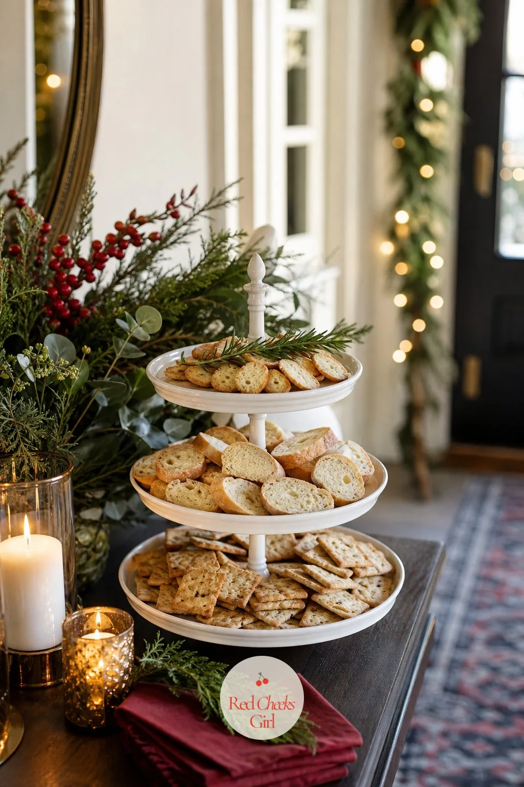 A Tiered Stand for Bread and Crackers — A flat platter of bread looks tired by the second hour because every piece has already been picked over from the top.