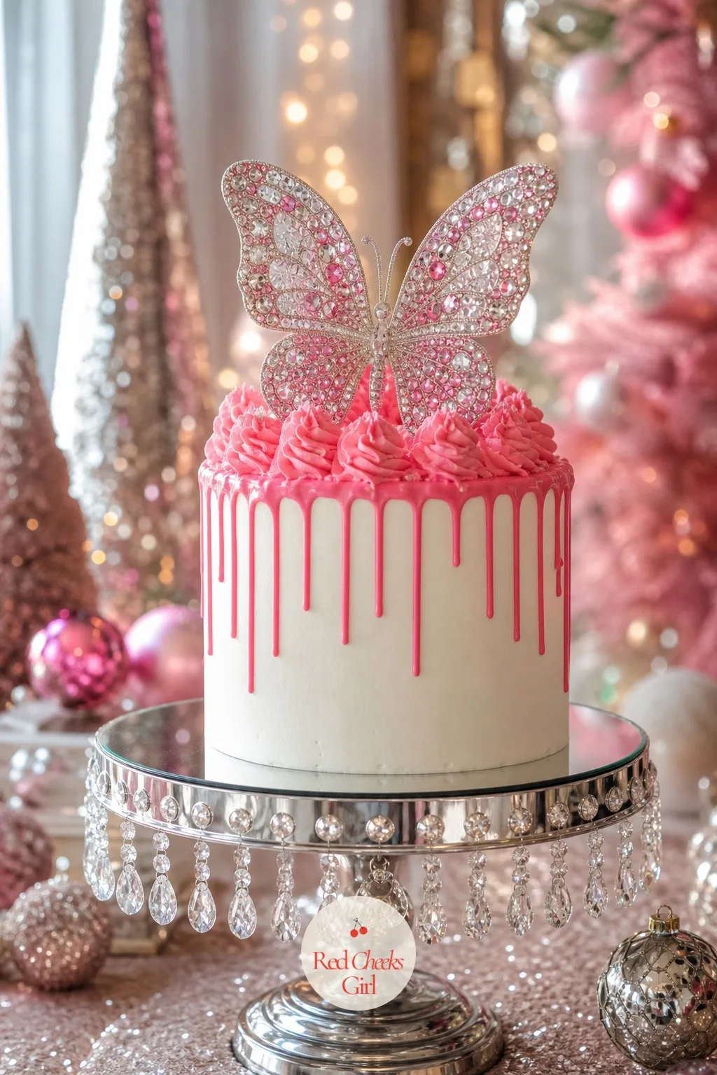 The Cake Stand, Topped With a Butterfly — The cake is the one dessert everyone photographs before it gets cut, so it earns the single biggest gesture on the