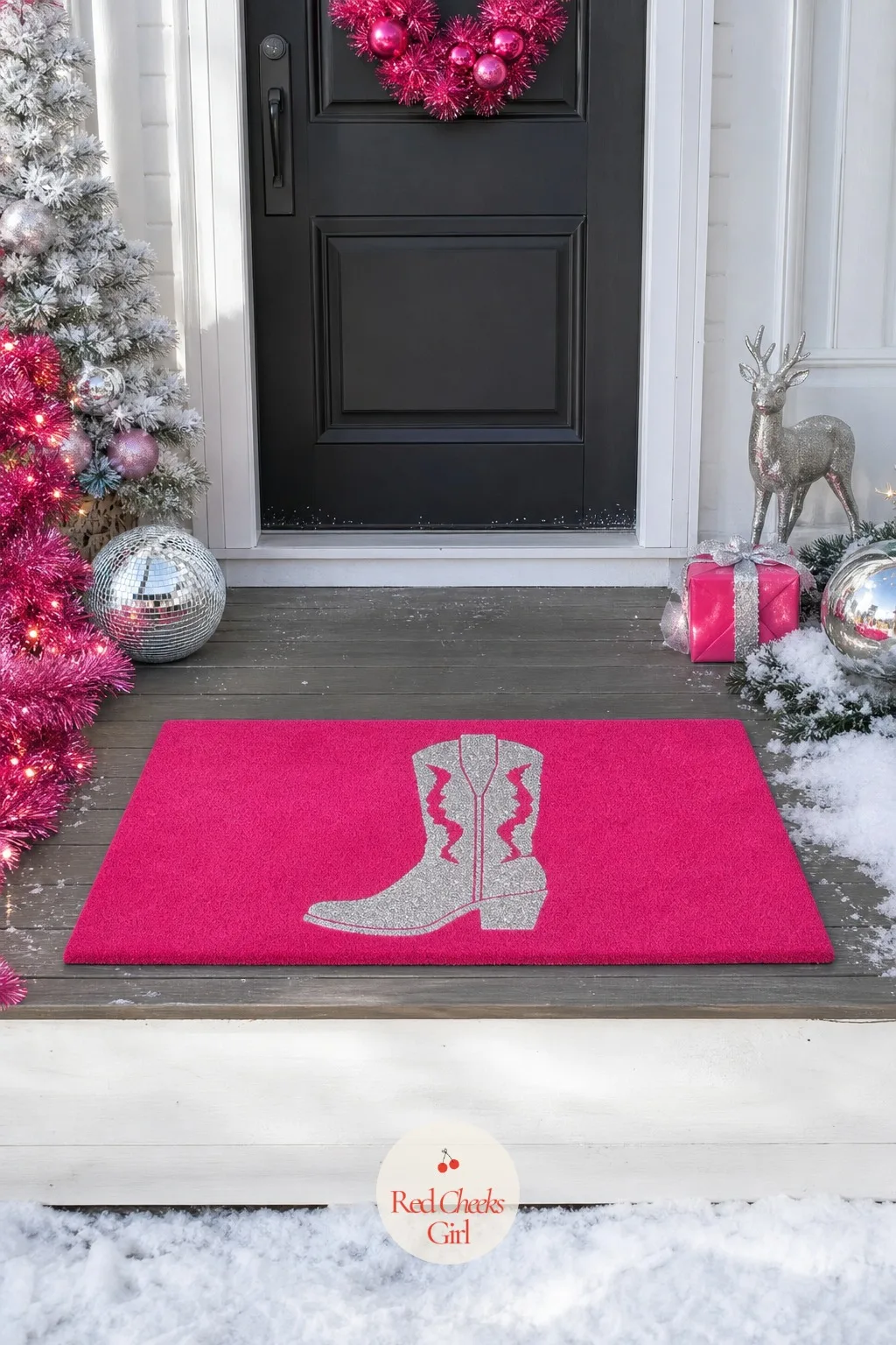 A Doormat That Sets the Tone — The first thing a guest's foot lands on sets up everything behind the door, and a plain coir mat undersells the whole house.