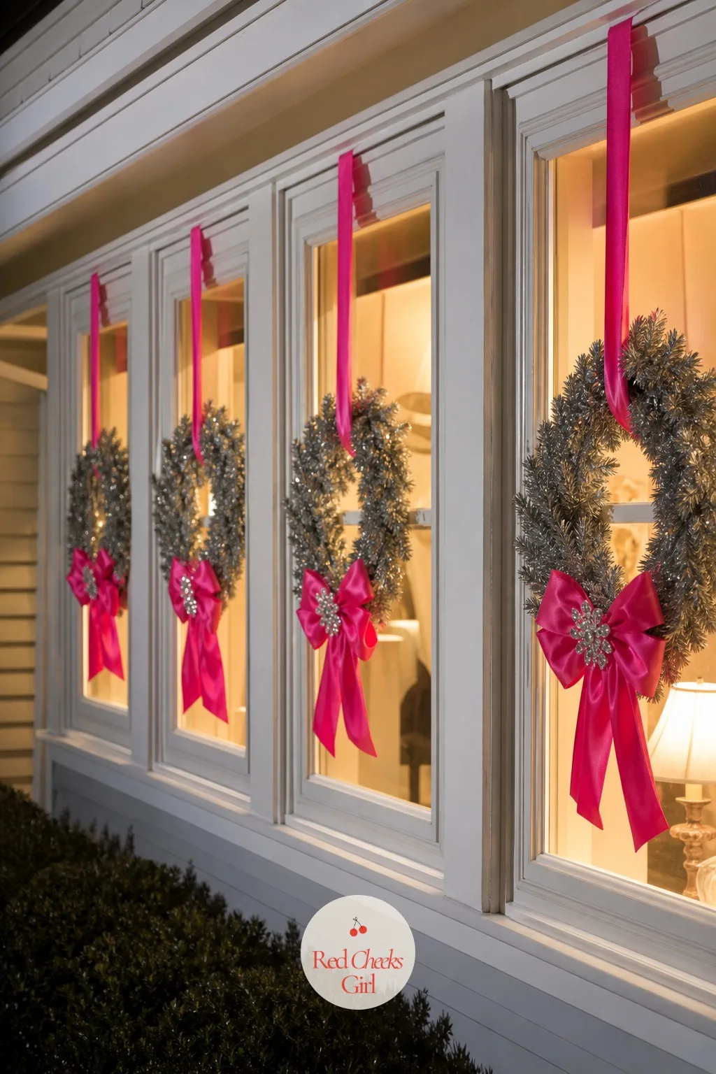 Four Wreaths for the Front Windows — A single wreath on the door looks like an afterthought once the sun goes down. Holly dolly parton christmas
