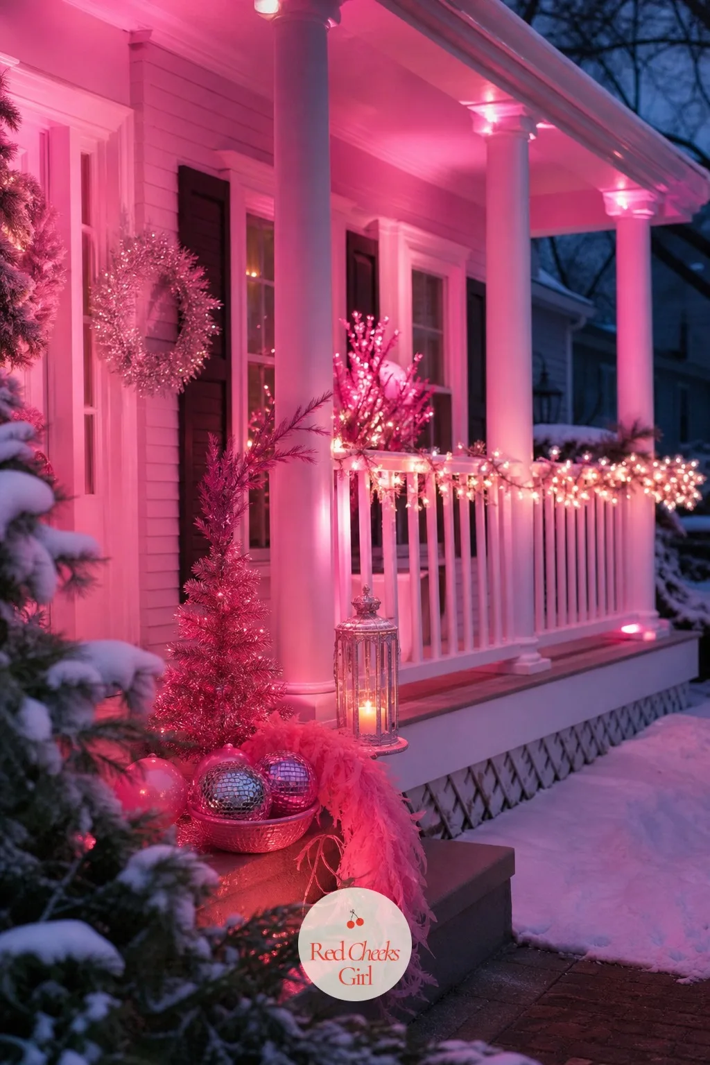 The Porch Light in Hot Pink — White bulbs are safe. Holly dolly parton christmas