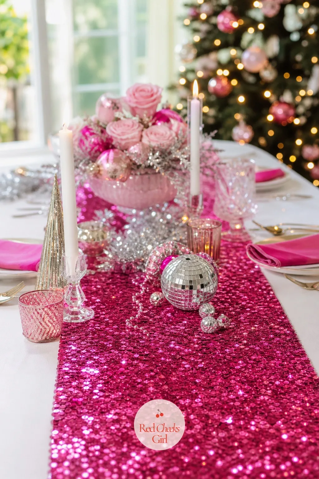 The Sequin Table Runner — A tablecloth alone sits flat under candlelight. Holly dolly parton christmas