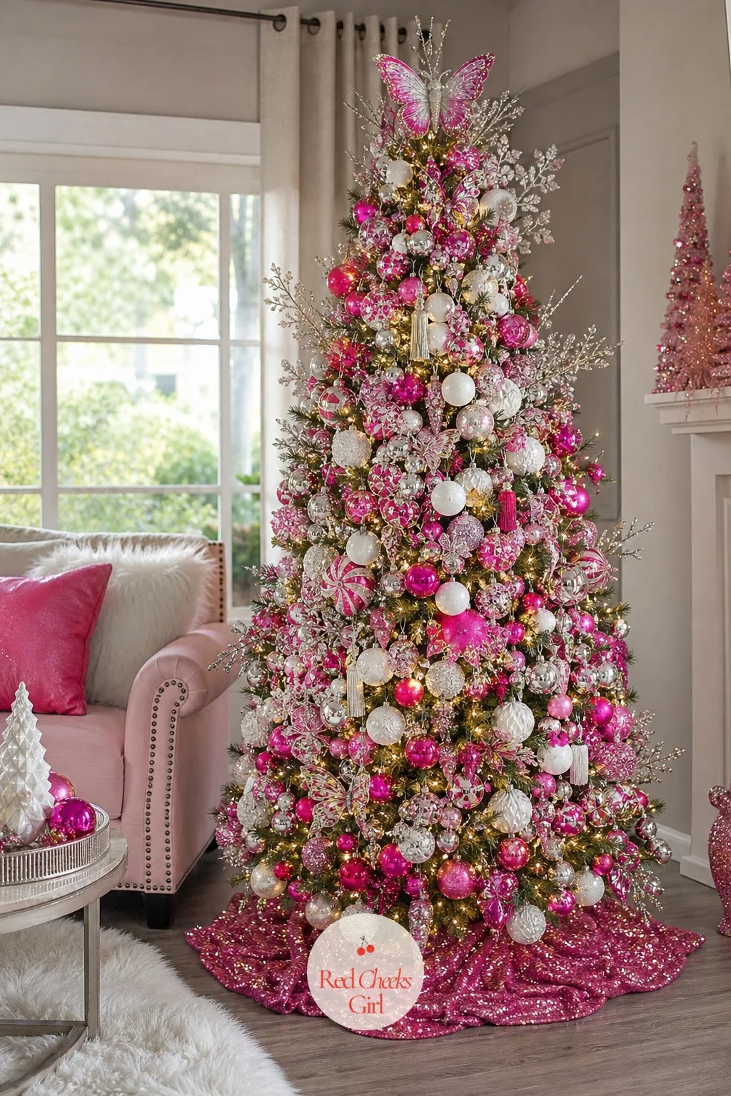 The Tree, Rhinestoned From Topper to Skirt — This is the tree the whole party circles back to, so it has to hold up at arm's length and under a phone camera.