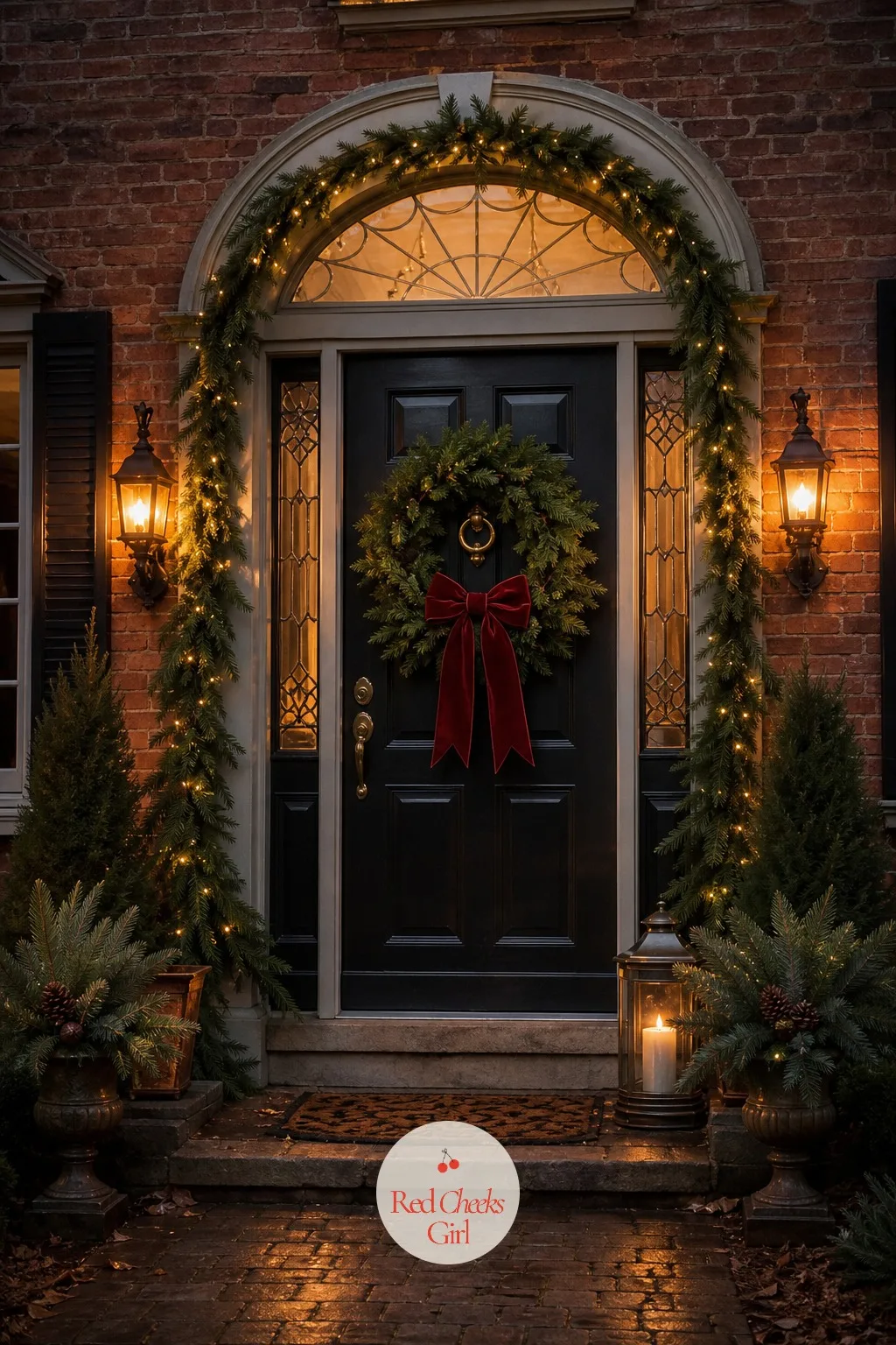 The Front Door, Done Up Like The Cover Of A Christmas Card — A plain black door in December just reads as a door that forgot what month it is. Home alone