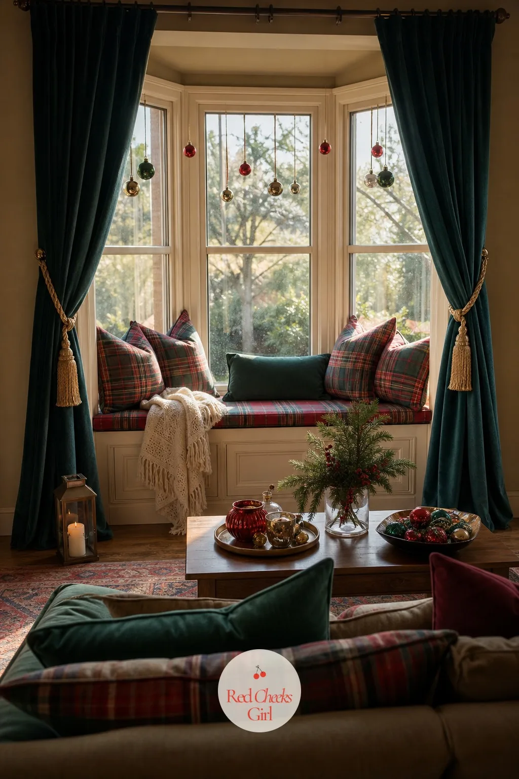 The Window Seat Behind The Sofa — A bay window behind the main seating gets forgotten once the tree goes up across the room, which is a shame because it is
