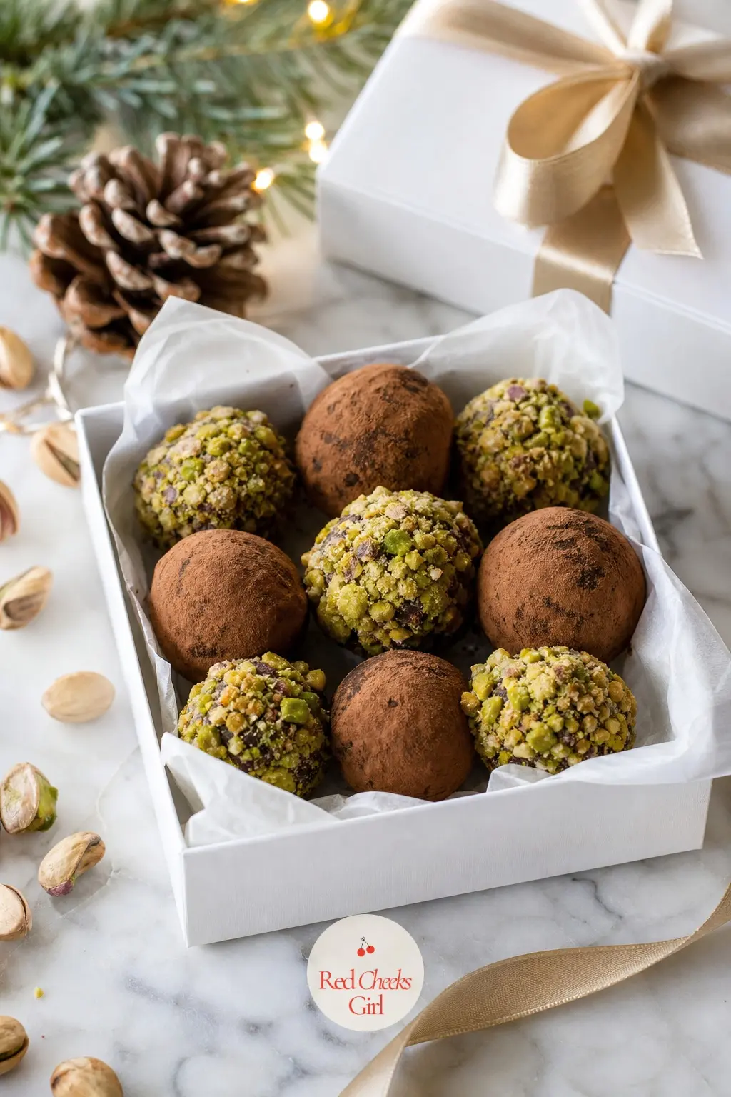 Hand-Rolled Pistachio Truffles — Box truffles from the good chocolate shop cost more than most people spend on a whole gift list. Homemade christmas gift ideas