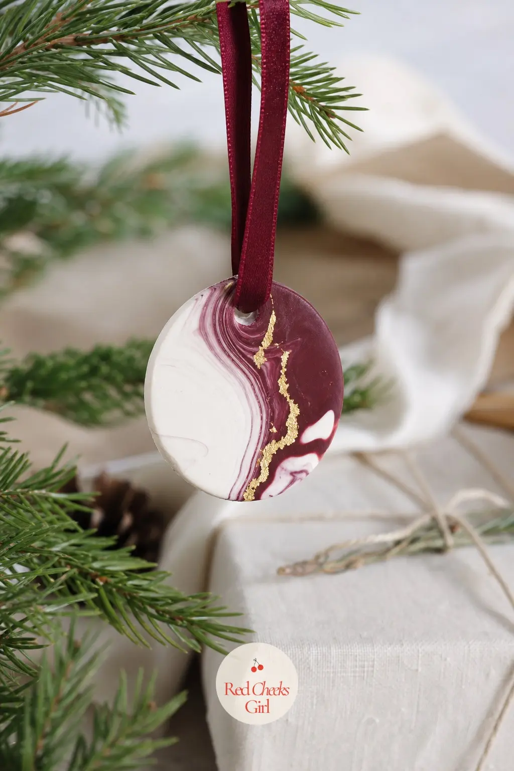 Marbled Gold-Vein Clay Ornament — Shop ornaments, even the nice ones, all start to look machine-made after a while. Homemade christmas gift ideas