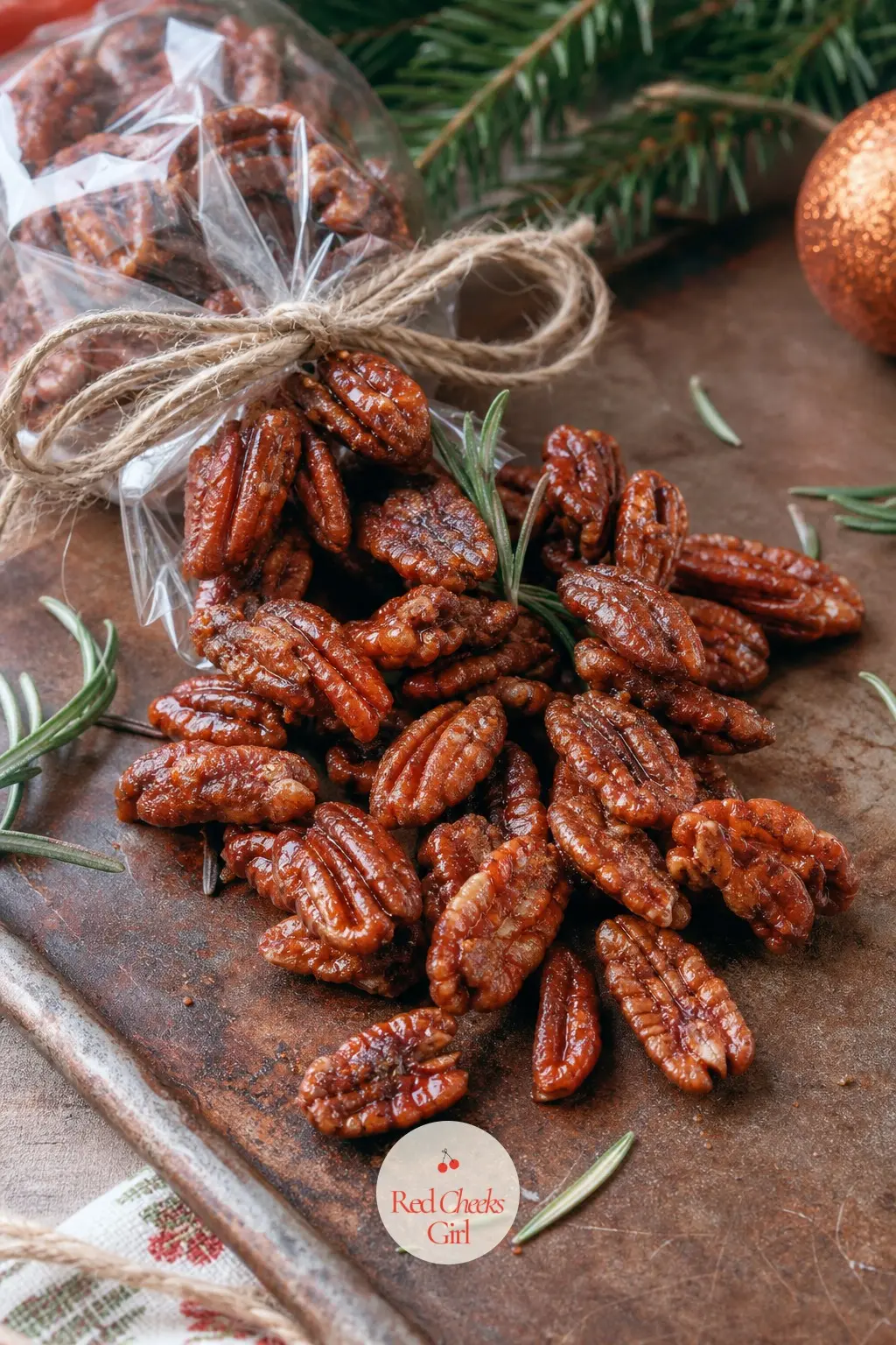Rosemary Spiced Candied Pecans — A tin of plain nuts always feels like the gift grabbed in a panic at the till. Homemade christmas gift ideas