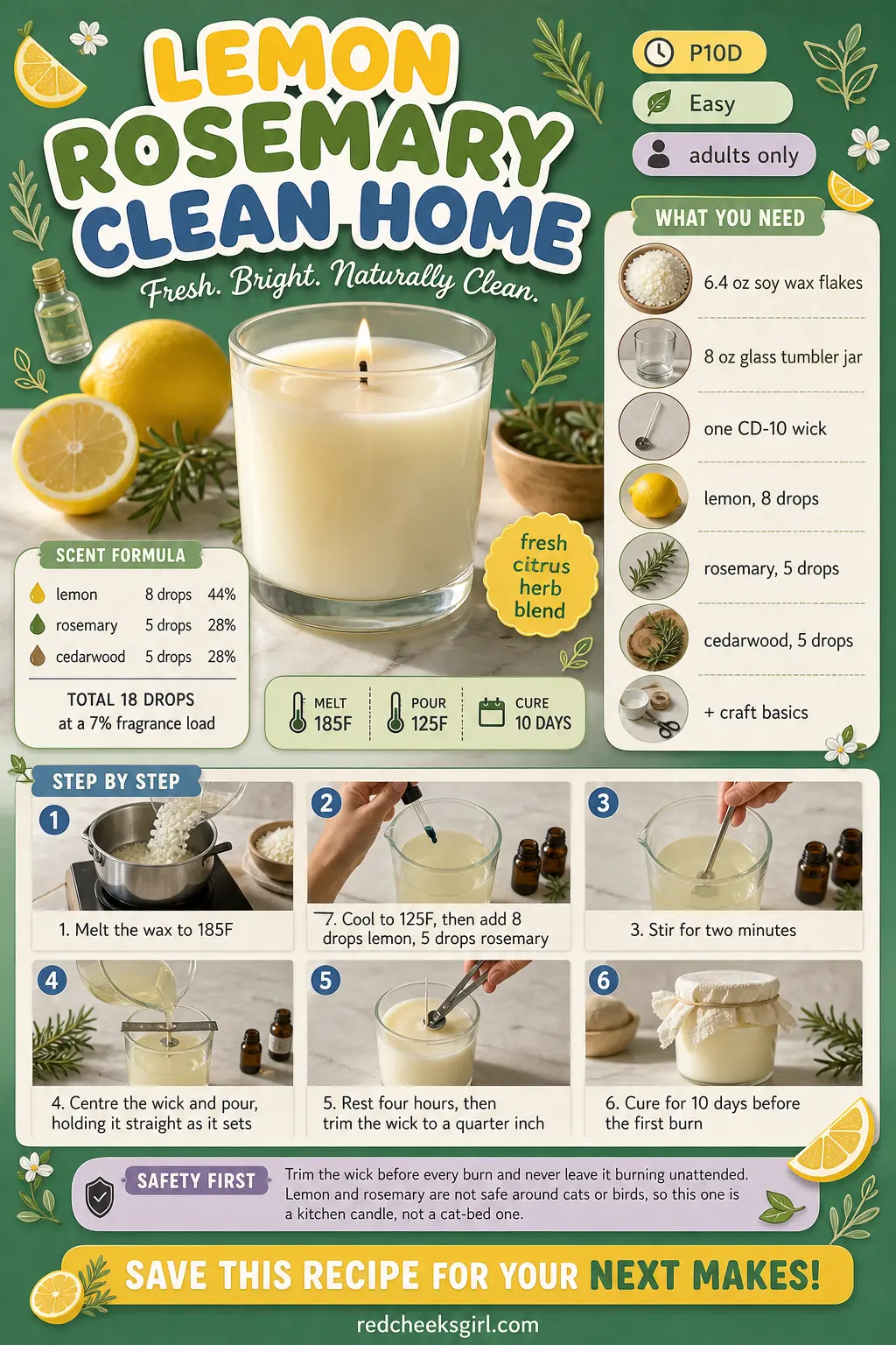 Lemon Rosemary Clean Home Craft Card printable sheet. Homemade scented candles