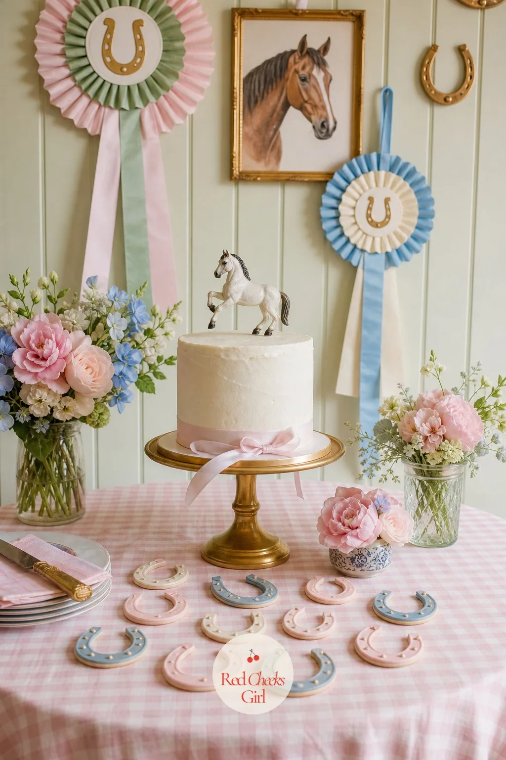 The Cake Table — This is the one corner that has to be right, because every photo from the day runs through it. Horse theme birthday party