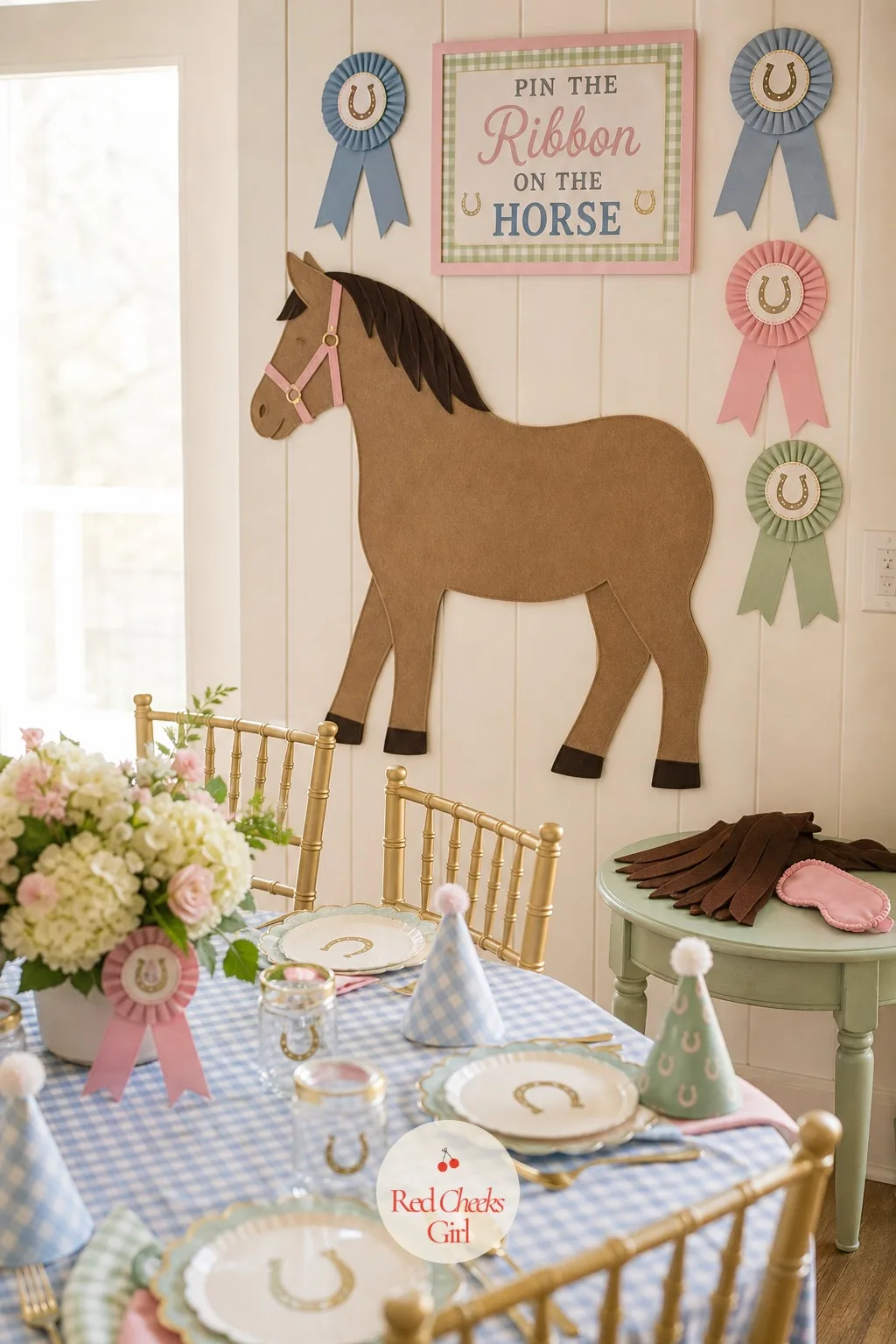 Pin the Ribbon on the Horse — The oldest party game going, dressed for this one. Horse theme birthday party