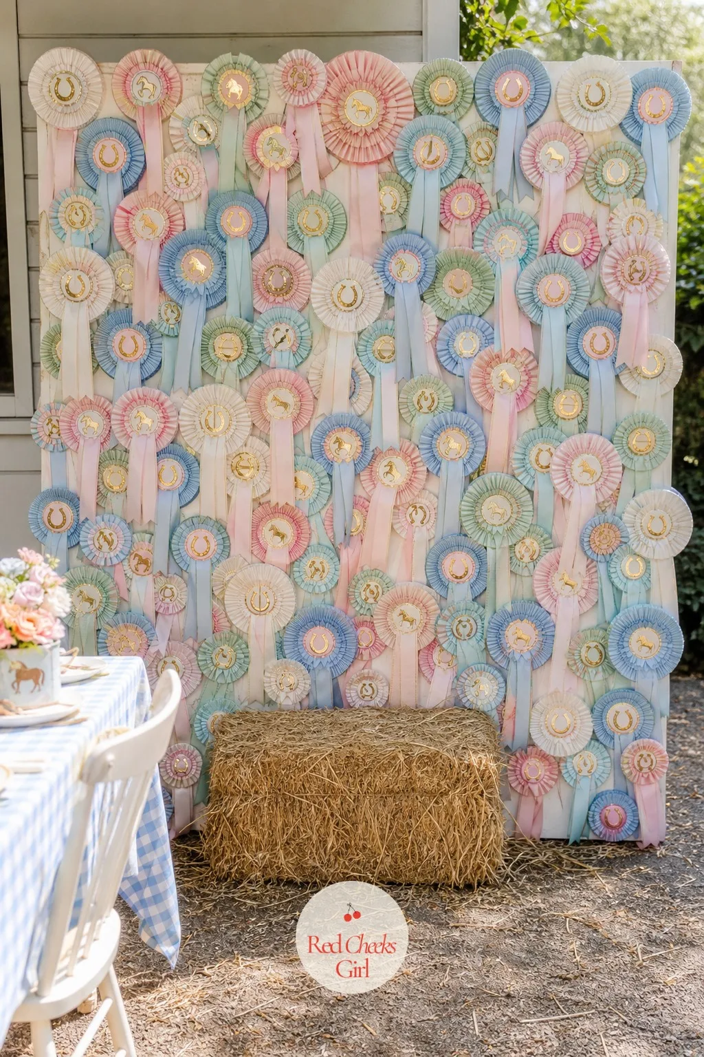 The Ribbon Rosette Photo Wall — She will want one spot where the camera actually works, not twelve mediocre ones. Horse theme birthday party