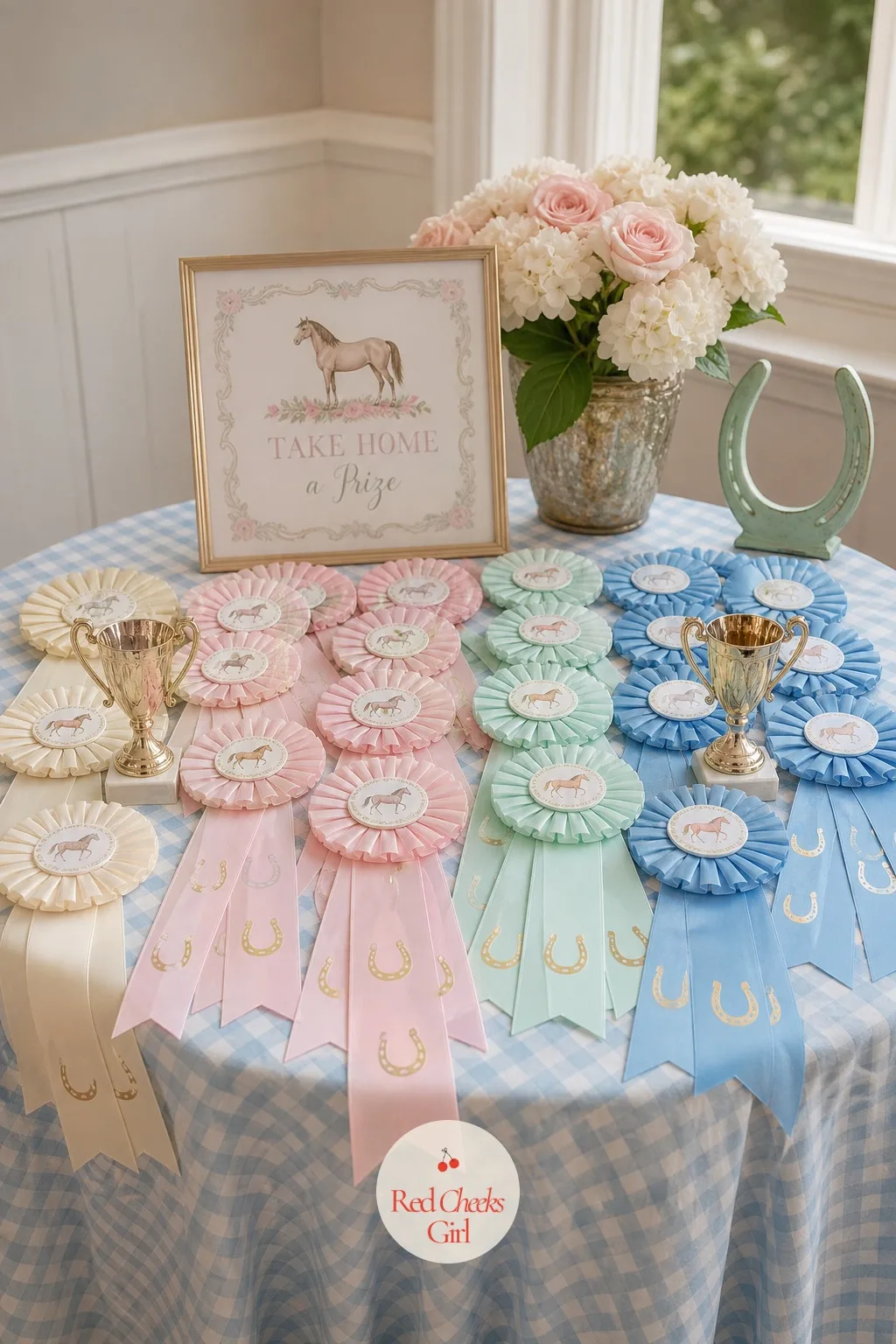 The Rosette Prize Table — Nobody wants to be the only child who did not win a game, so this table solves it before it becomes a problem. Horse theme birthday