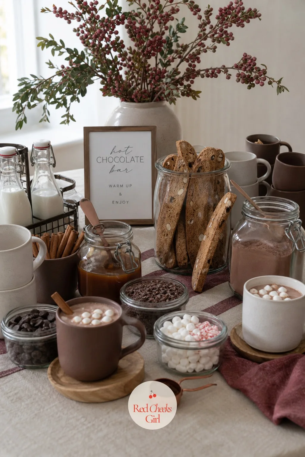 Biscotti Jar for Dipping — Stand a handful of biscotti upright in a tall glass or jar beside the pot instead of laying them flat on a plate. Hot chocolate bar