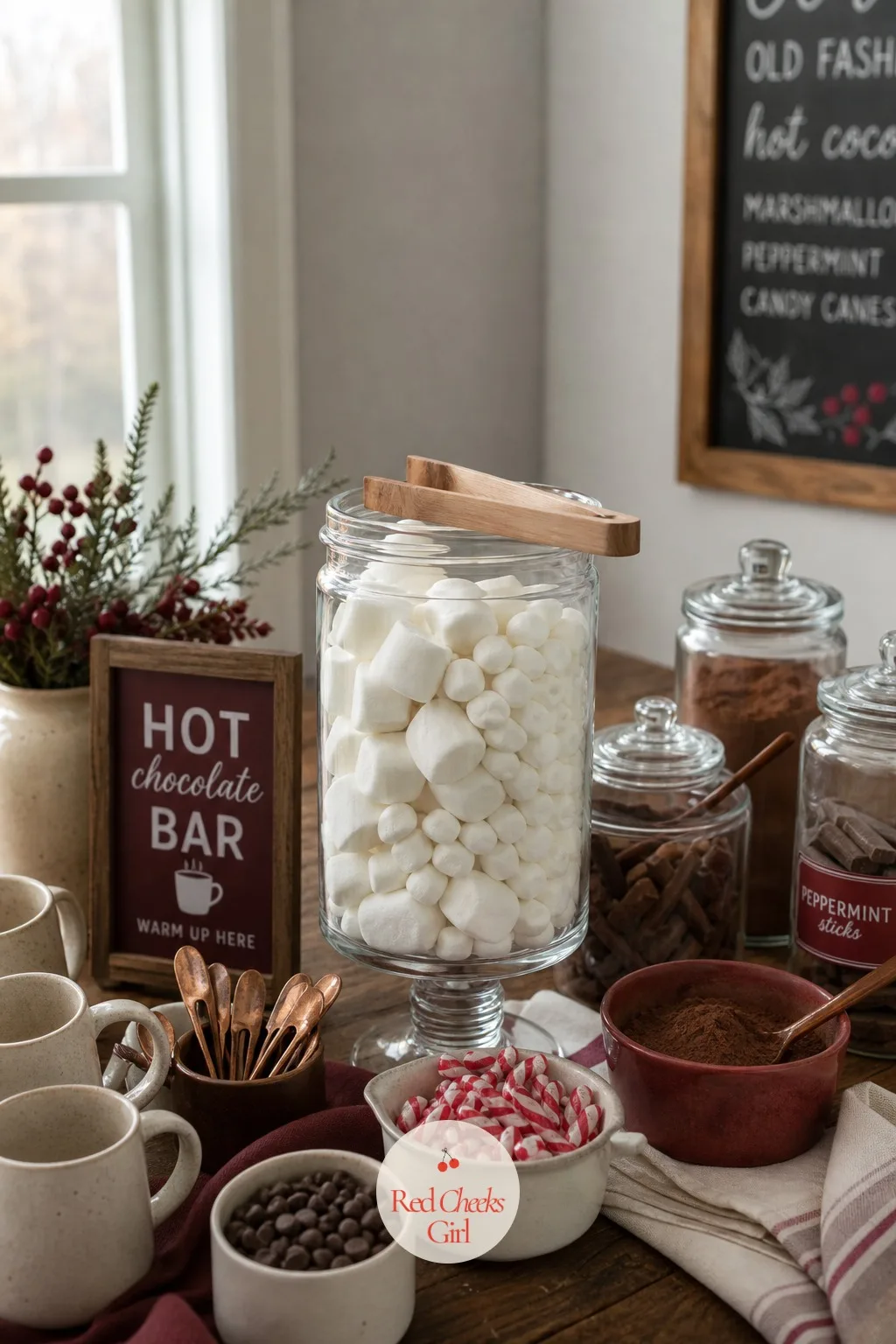 Marshmallow Jar — She is going to pile these on no matter what age she is, so give her a real choice rather than one bag tipped into a bowl. Hot chocolate bar