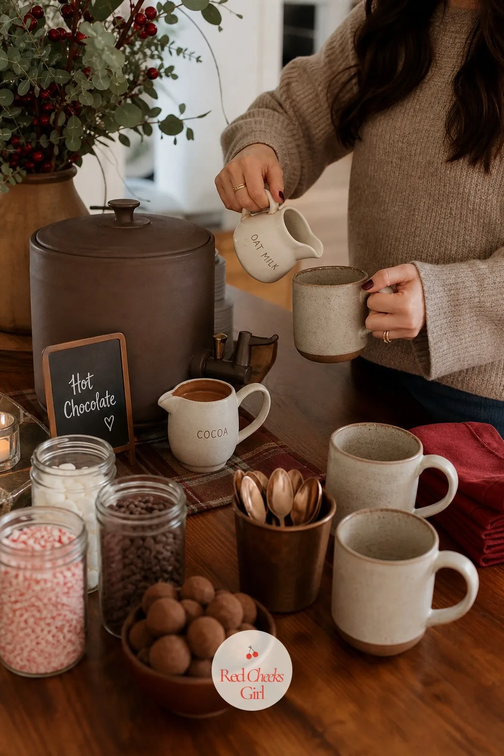 Oat Milk Pitcher for Dairy-Free Guests — There is always one guest who hovers near the pot, scanning the label before she commits to a cup. Hot chocolate bar