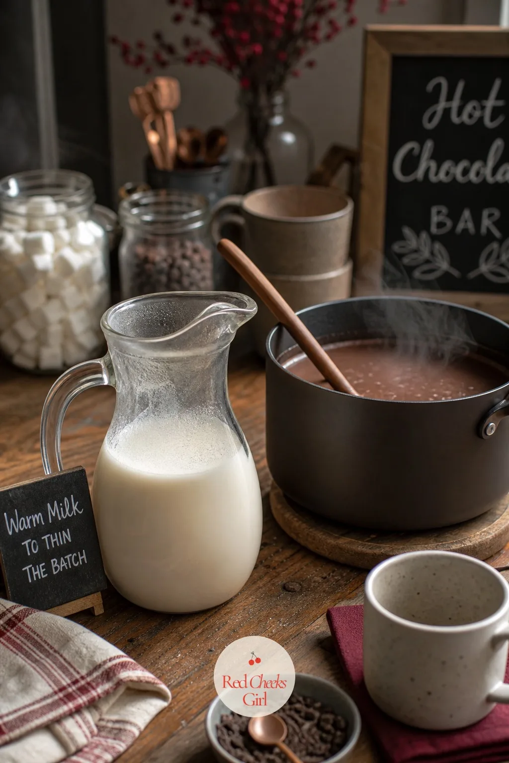 Pitcher of Warm Milk to Thin the Batch — By the second hour the pot thickens, the way any slow-cooked dairy drink does once some of the water cooks off. Hot