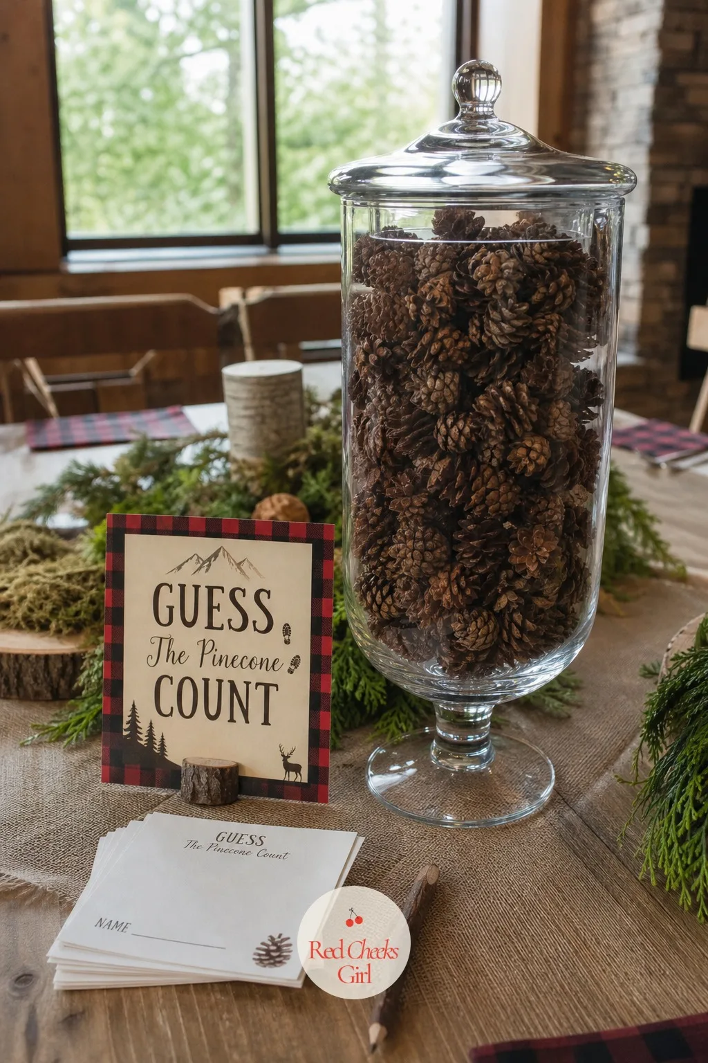 Guess The Pinecone Count — The classic jar-guessing game gets a reskin that actually matches the room instead of looking borrowed from a different party.