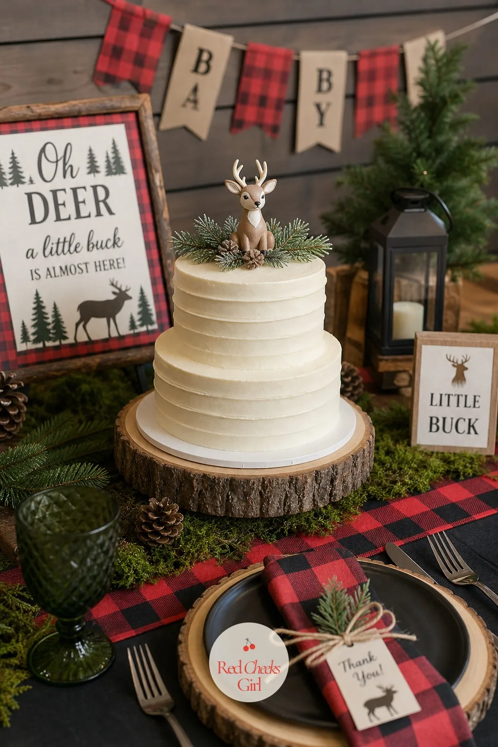 Little Buck Cake — A full fondant hunting scene can tip gory fast. Hunting theme baby shower ideas