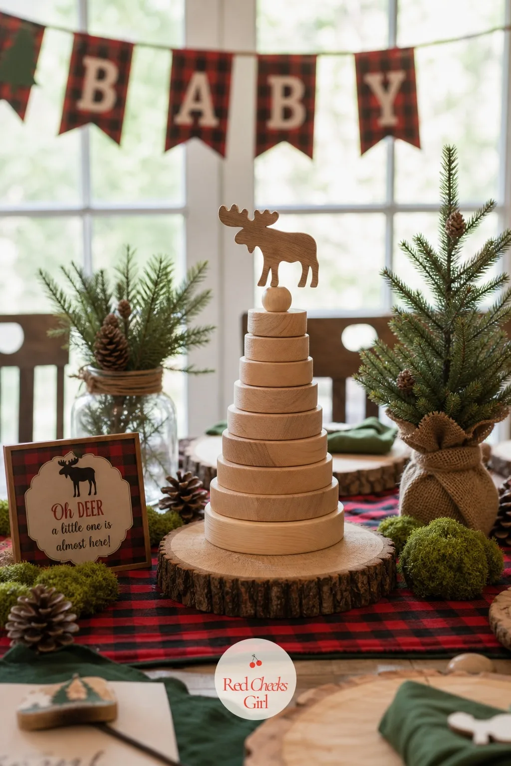 Wood Round Stacking Tower — A quiet table game gives guests something to do between courses without needing a referee or a scoreboard. Hunting theme baby