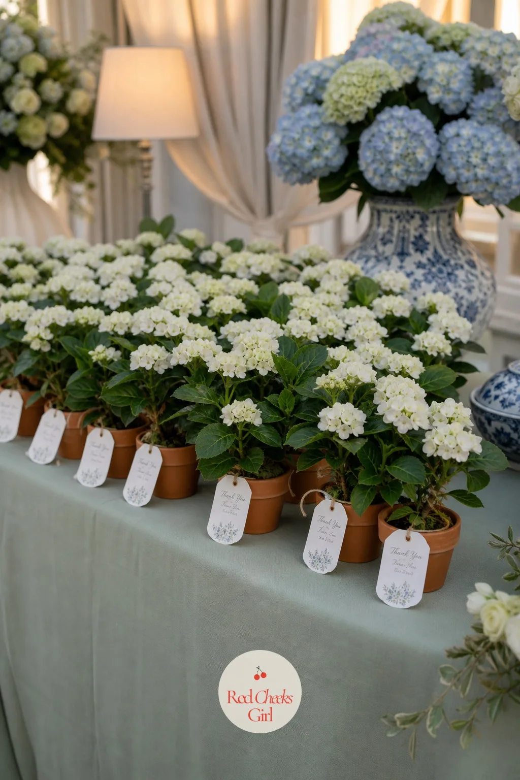 Potted Mini Hydrangea Favors — A favour that sits on a shelf for a year is still better than one that goes straight in the bin on the drive home, and a living