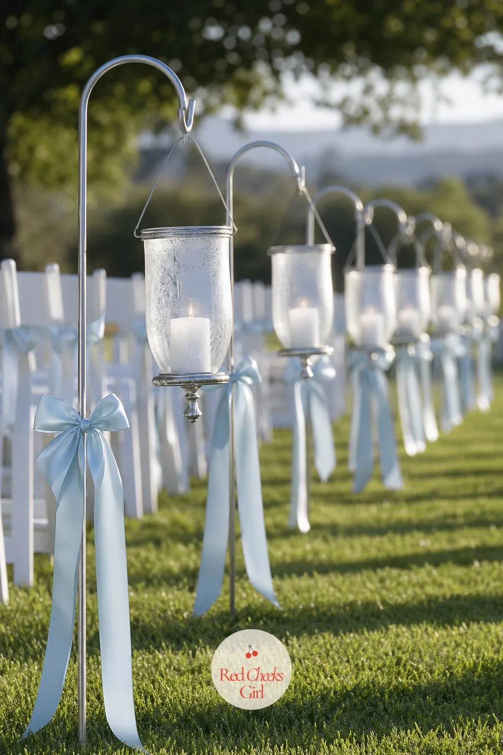The Aisle Markers — An empty aisle makes guests feel like they walked into the room too early. Ice blue wedding theme