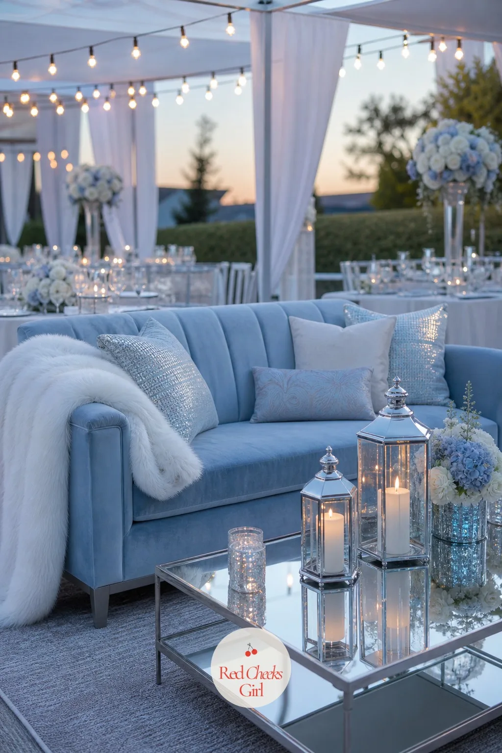 The Lounge Area — A cocktail hour with nowhere to sit sends guests straight to the bar and nowhere else. Ice blue wedding theme