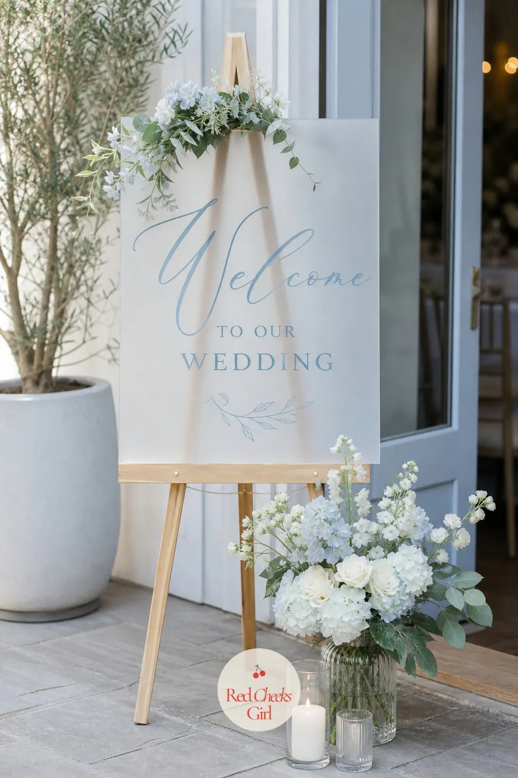The Welcome Sign — Guests read the welcome sign before they read anything else about the day, so it is worth getting the wording and the finish right. Ice blue