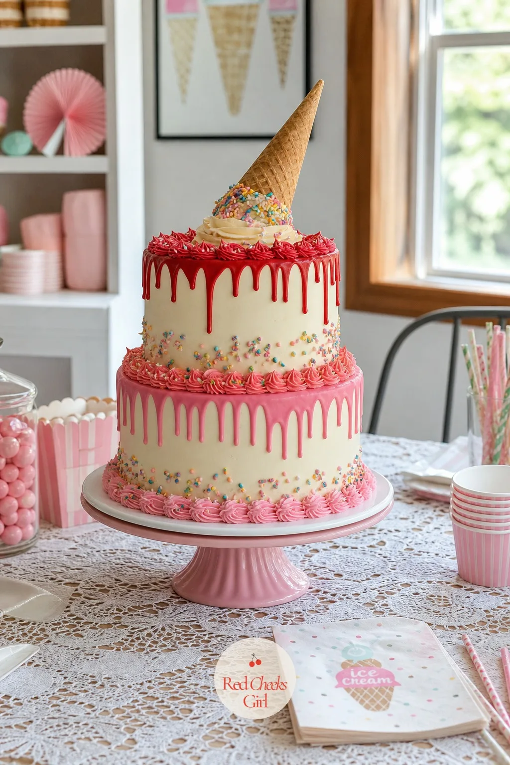 The Drip Cake With A Real Sugar Cone On Top — She wants a cake that photographs itself, not one that needs apologising for. Ice cream birthday party