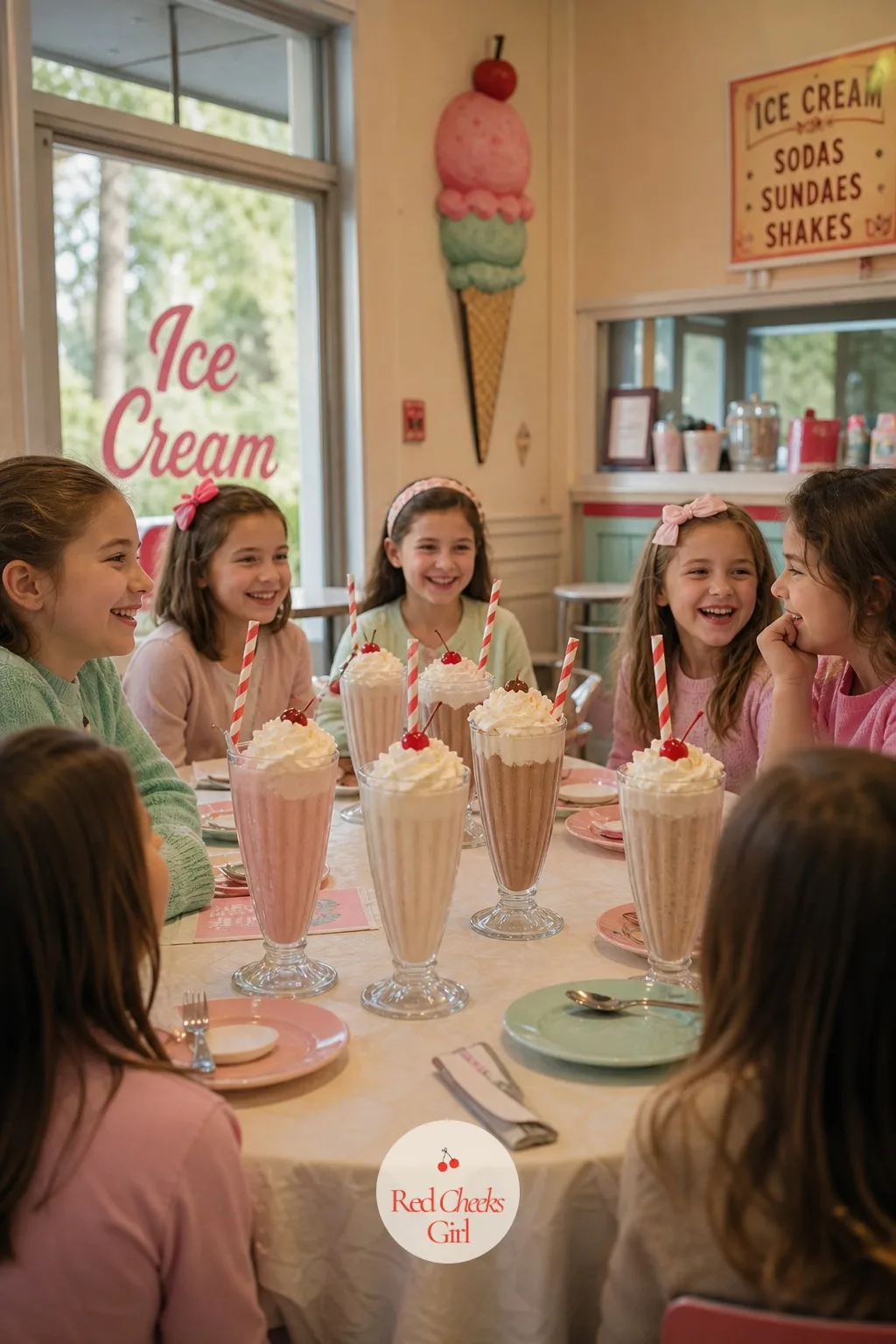 A Milkshake Glass Soda Fountain Line Up — A sundae in a paper bowl is fine. Ice cream birthday party