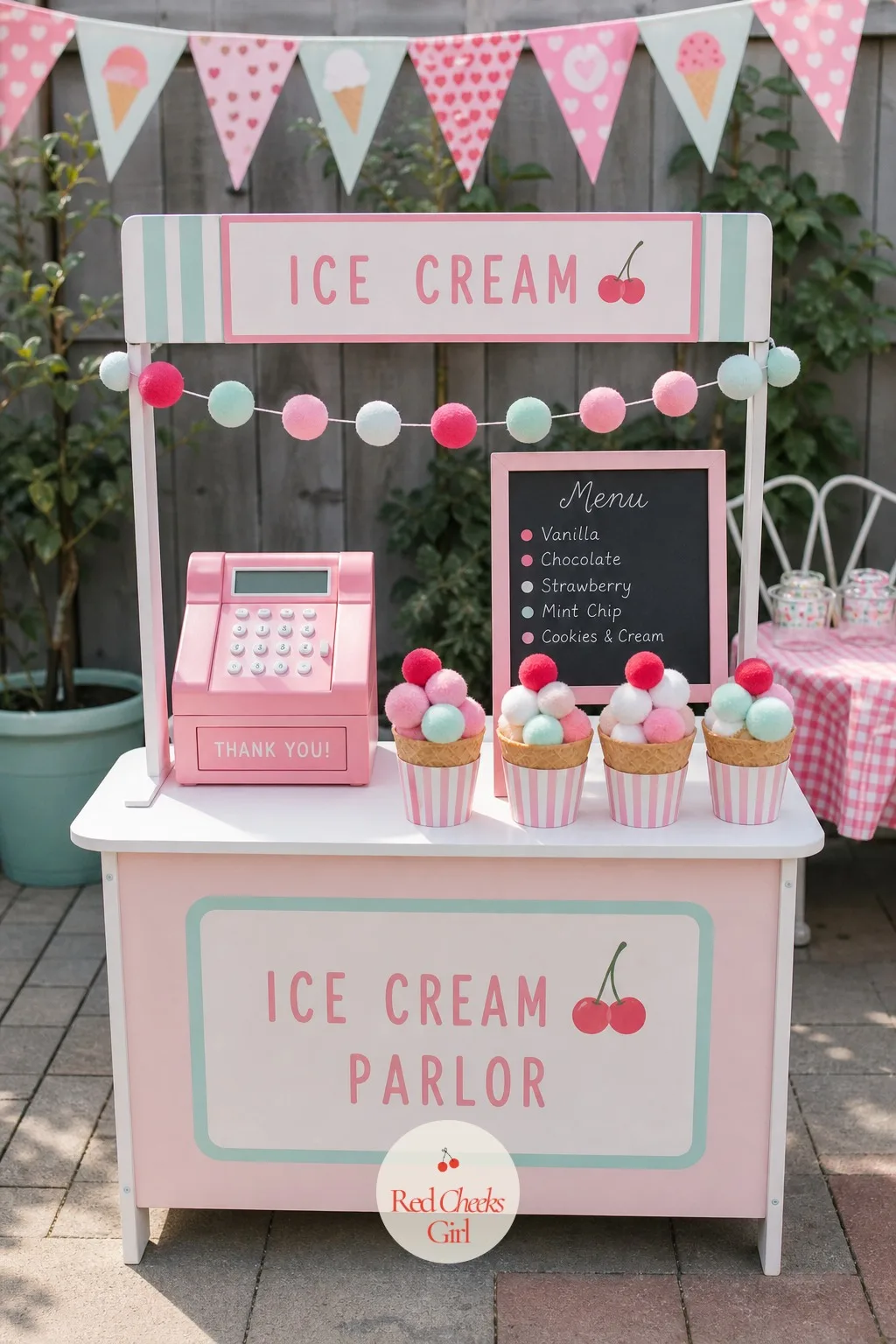 A Pretend Ice Cream Parlor Counter — Smaller guests get tired of real sundaes fast and want to play shopkeeper instead. Ice cream birthday party