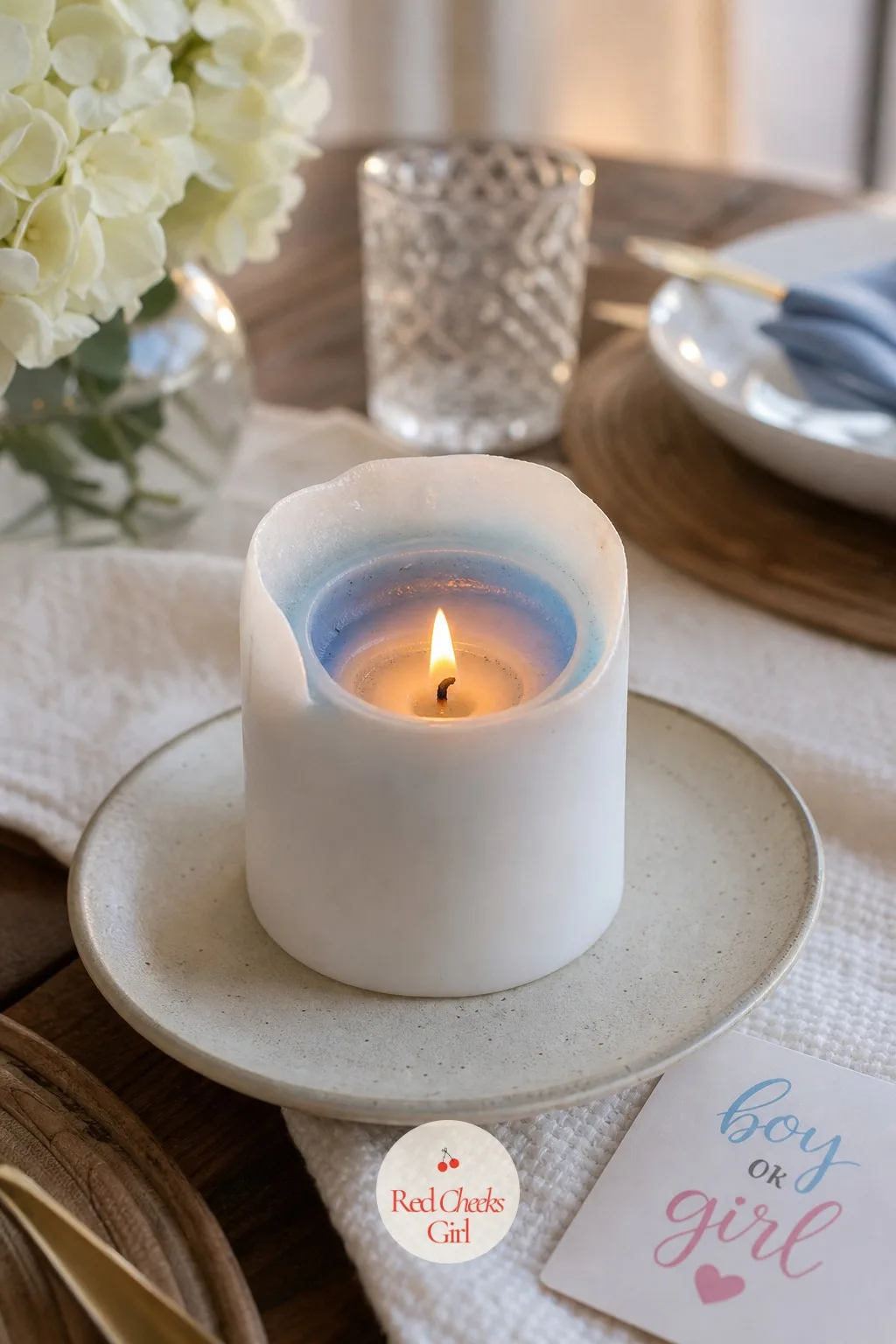 A Candle That Burns Down To Colored Wax — A plain white pillar candle hides a layer of pink or blue wax poured underneath the white before it set. Intimate