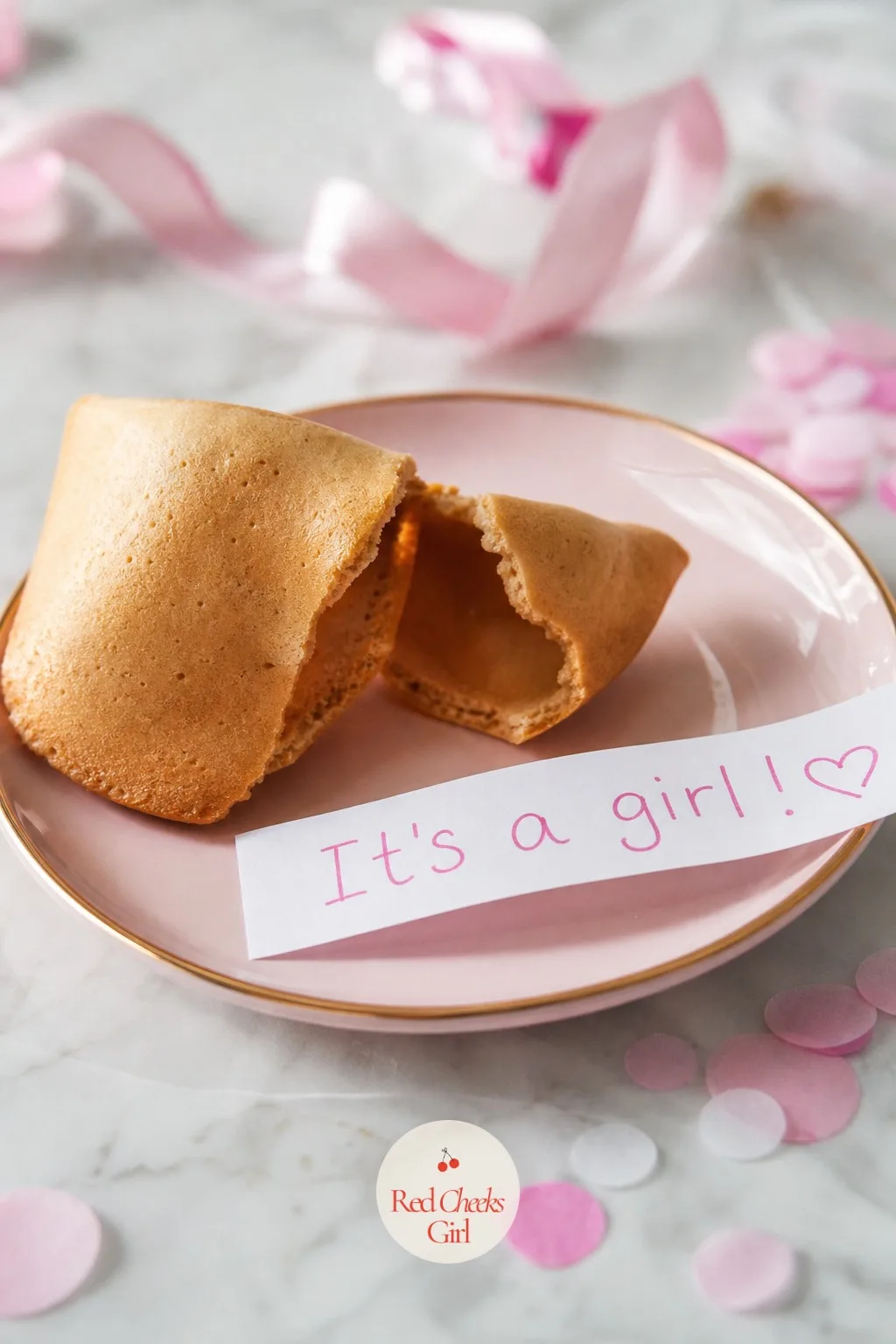 A Fortune Cookie Baked At Home — A single oversized fortune cookie, baked from a kit or ordered from a specialty bakery, holds a paper slip with the word