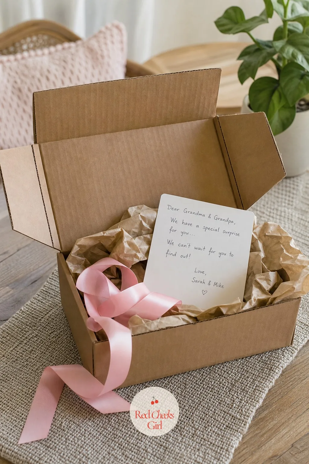 A Keepsake Box Mailed To Grandparents — A small box, assembled after your own moment is already done, holds one item in the right color, a ribbon, and a