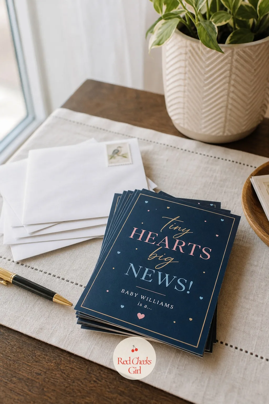 A Printed Announcement Card For The Mailbox — A small stack of printed cards, ordered in the days after your private reveal rather than before it, ready to go