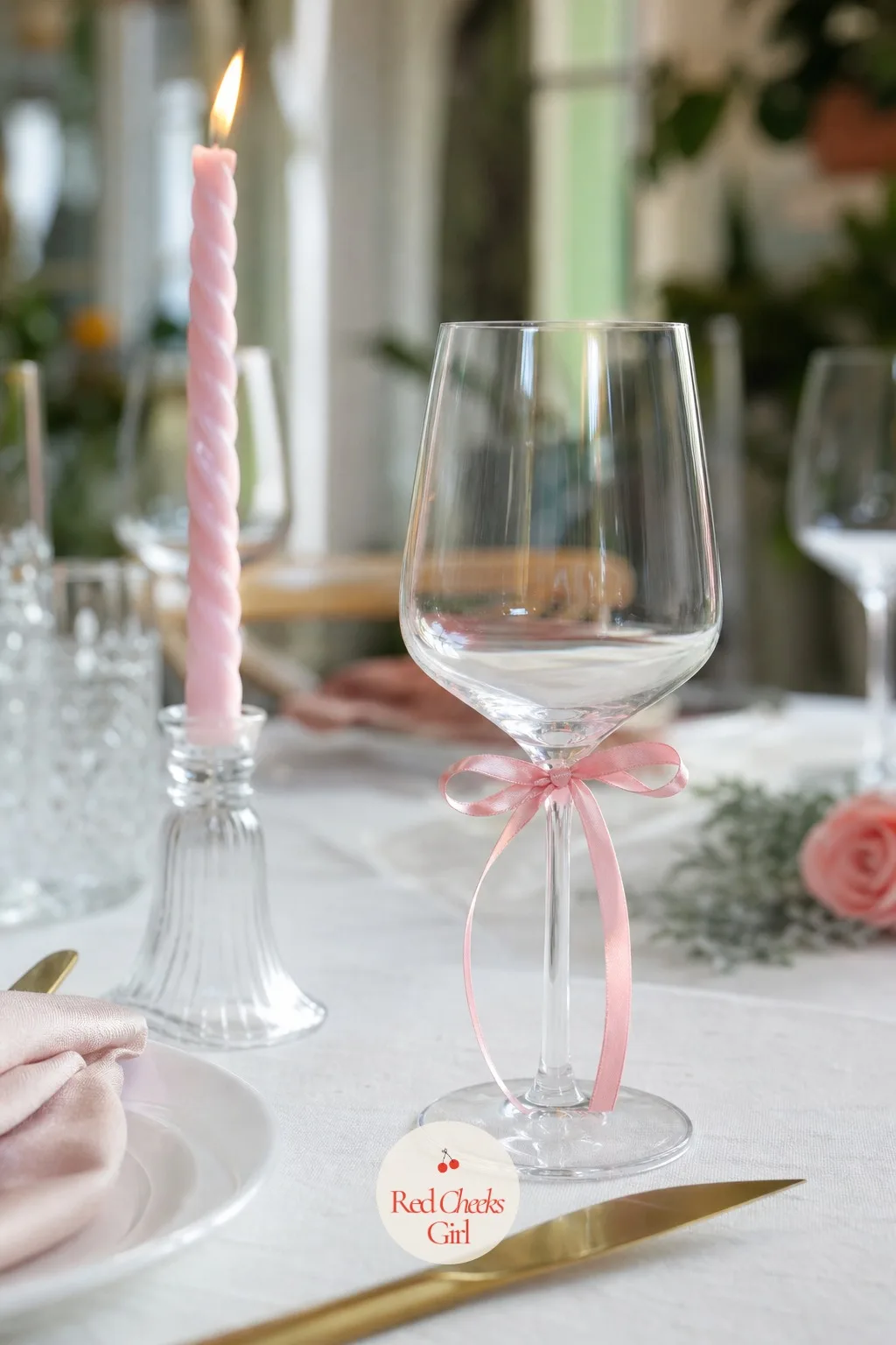 A Ribbon Tied Around The Wine Glass Stem — A trusted friend who already knows the result ties a thin ribbon, pink or blue, around the stem of one wine glass