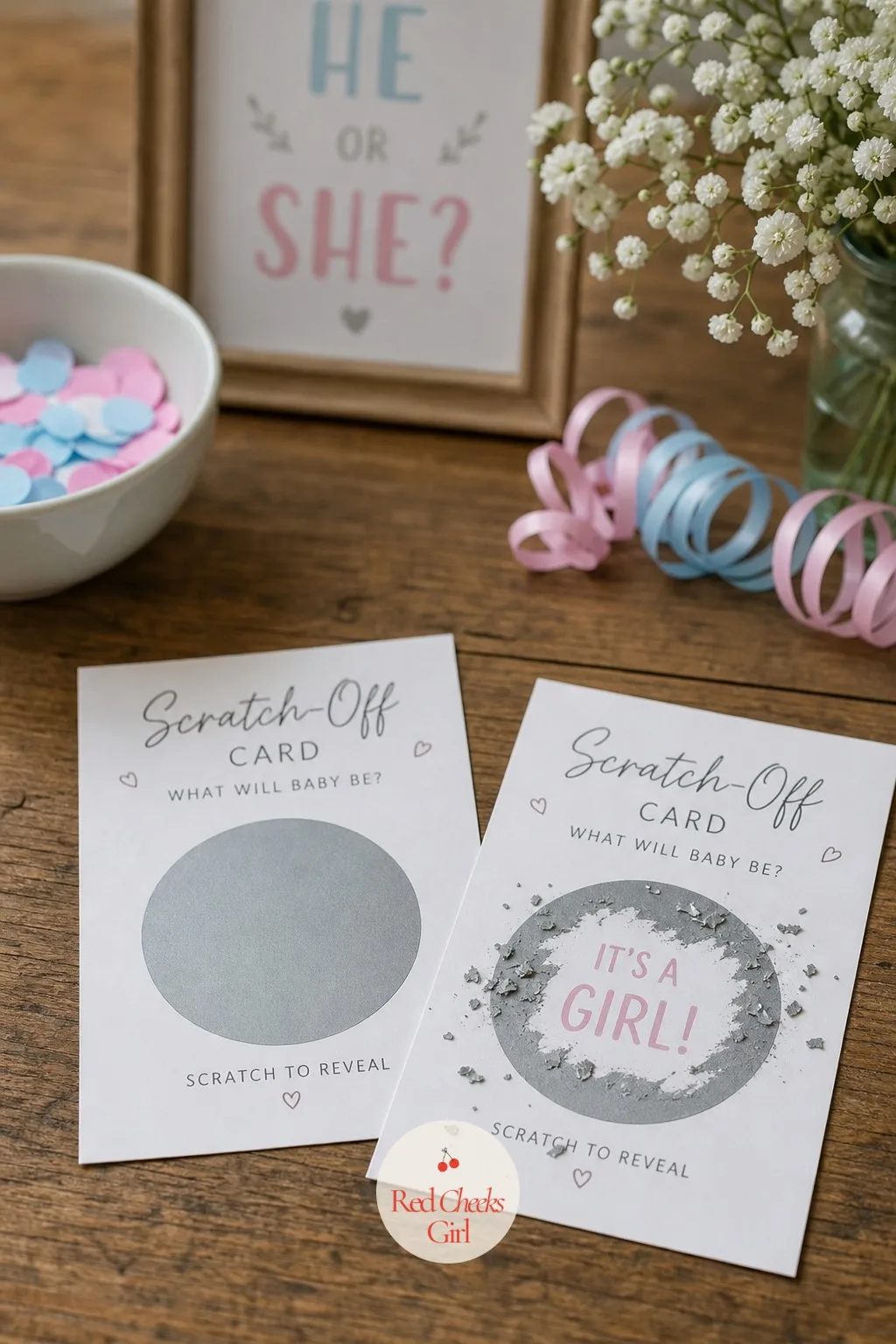 Scratch-Off Cards For Two — Two matching cards, each coated with a layer of scratch-off film over the result, ordered online or made at home with scratch