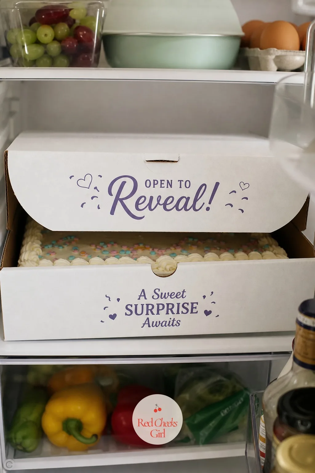 A Second Cake Saved For The Weekend Crowd — A small sheet cake, same colored filling as the one you cut privately, boxed and kept in the fridge until family