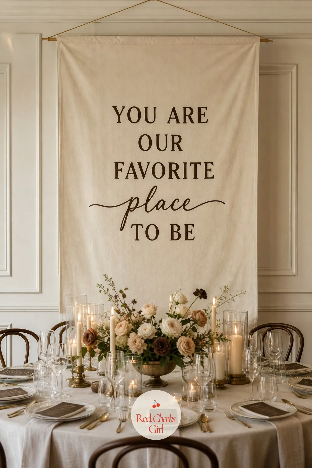The Fabric Banner Behind It — A plain wall behind the head of the table swallows every photograph taken from that end of the room. Intimate wedding ideas