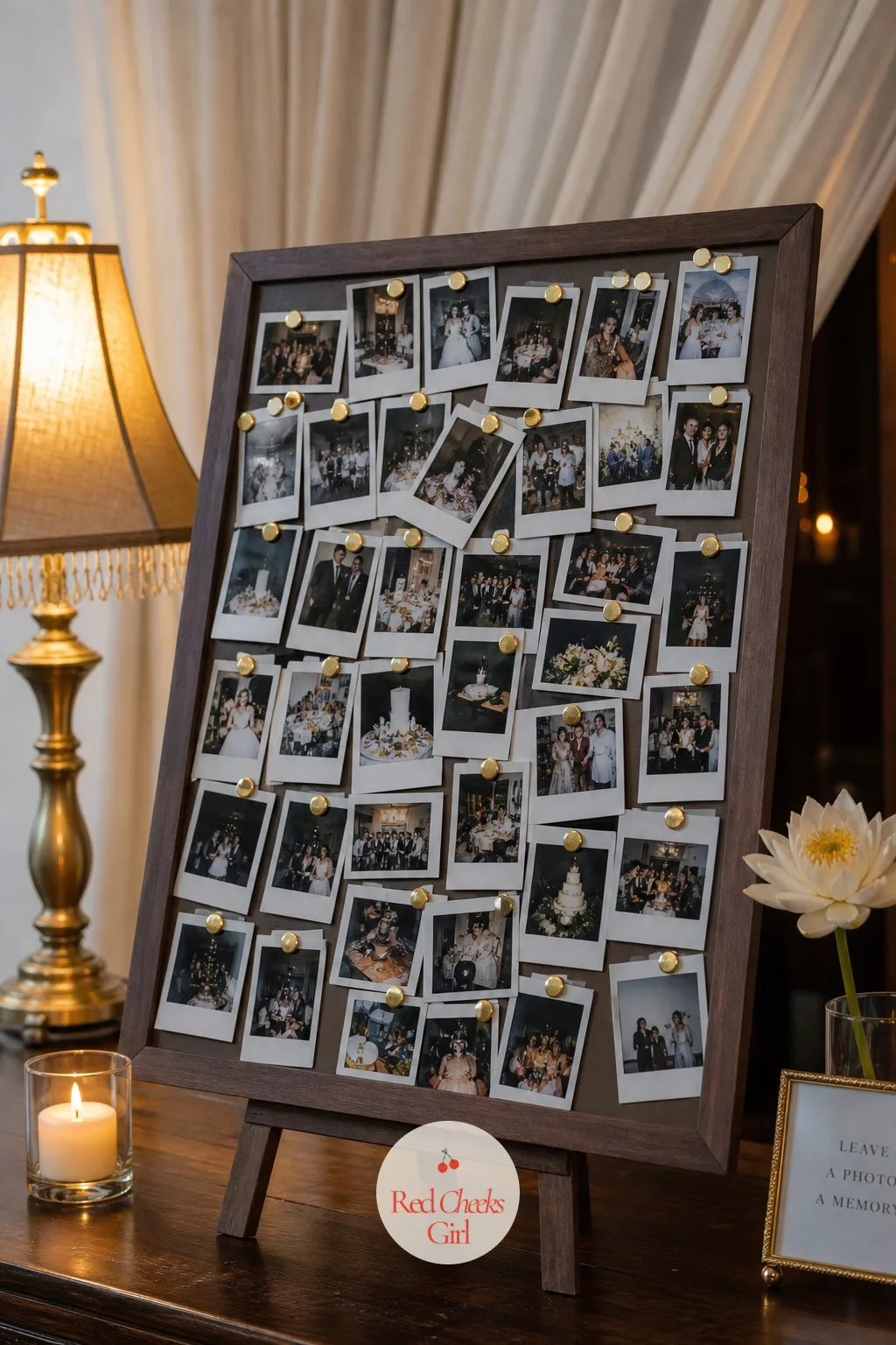 Magnetic Board Covered in Instant Photos — A guest book sits unread in a drawer within a year. Intimate wedding ideas