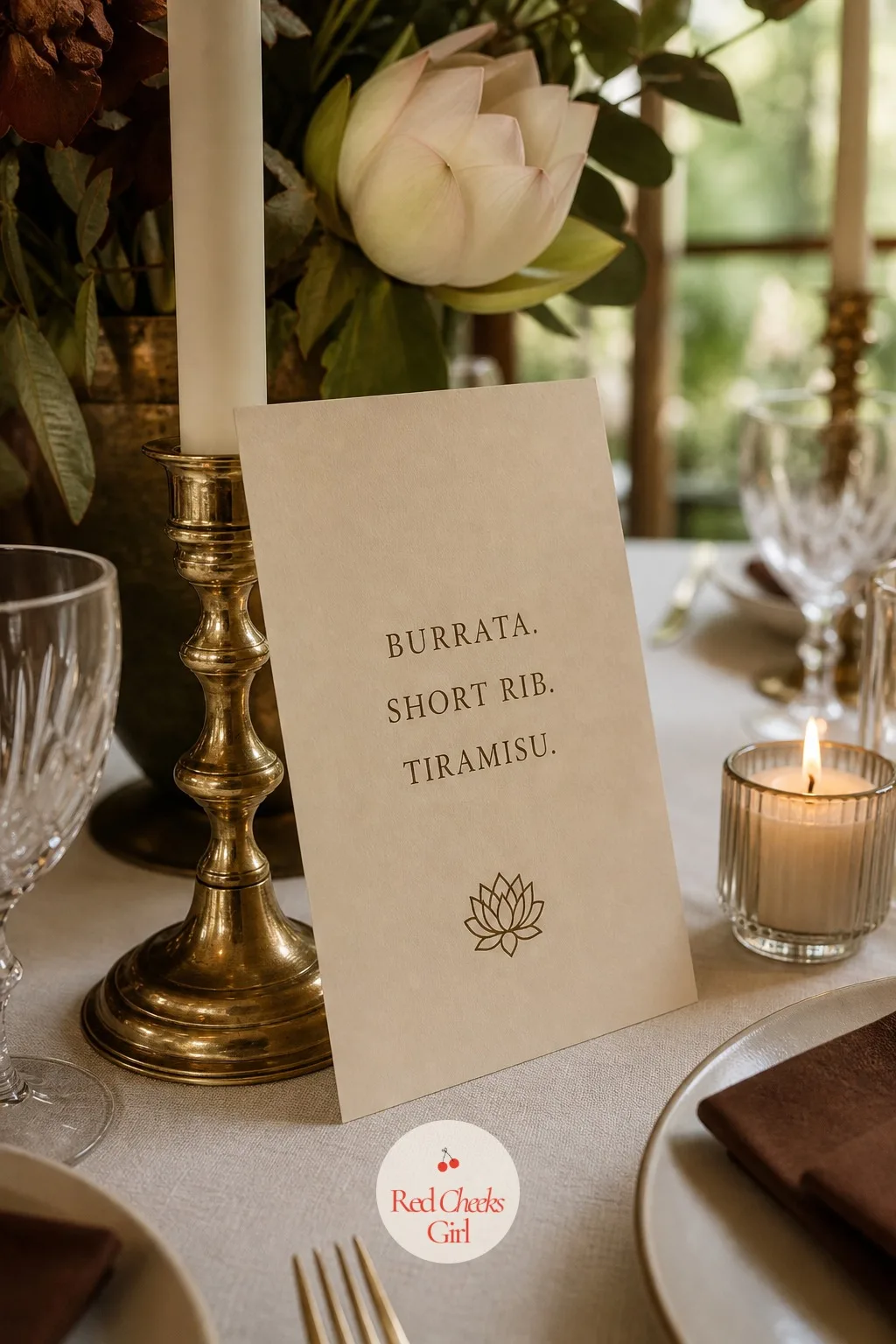A Printed Menu Card Naming Each Dish — At a sit down dinner this personal, guests like knowing what is coming before it arrives. Intimate wedding ideas