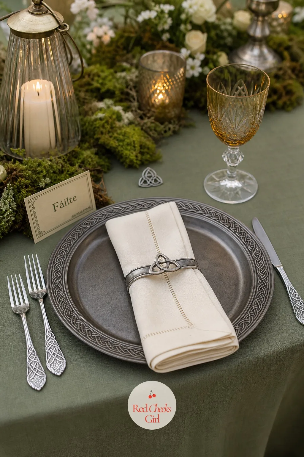 Celtic Knot Table Linens — This is where the motif turns up for the first time, in fabric a guest's hand actually rests on. Irish wedding