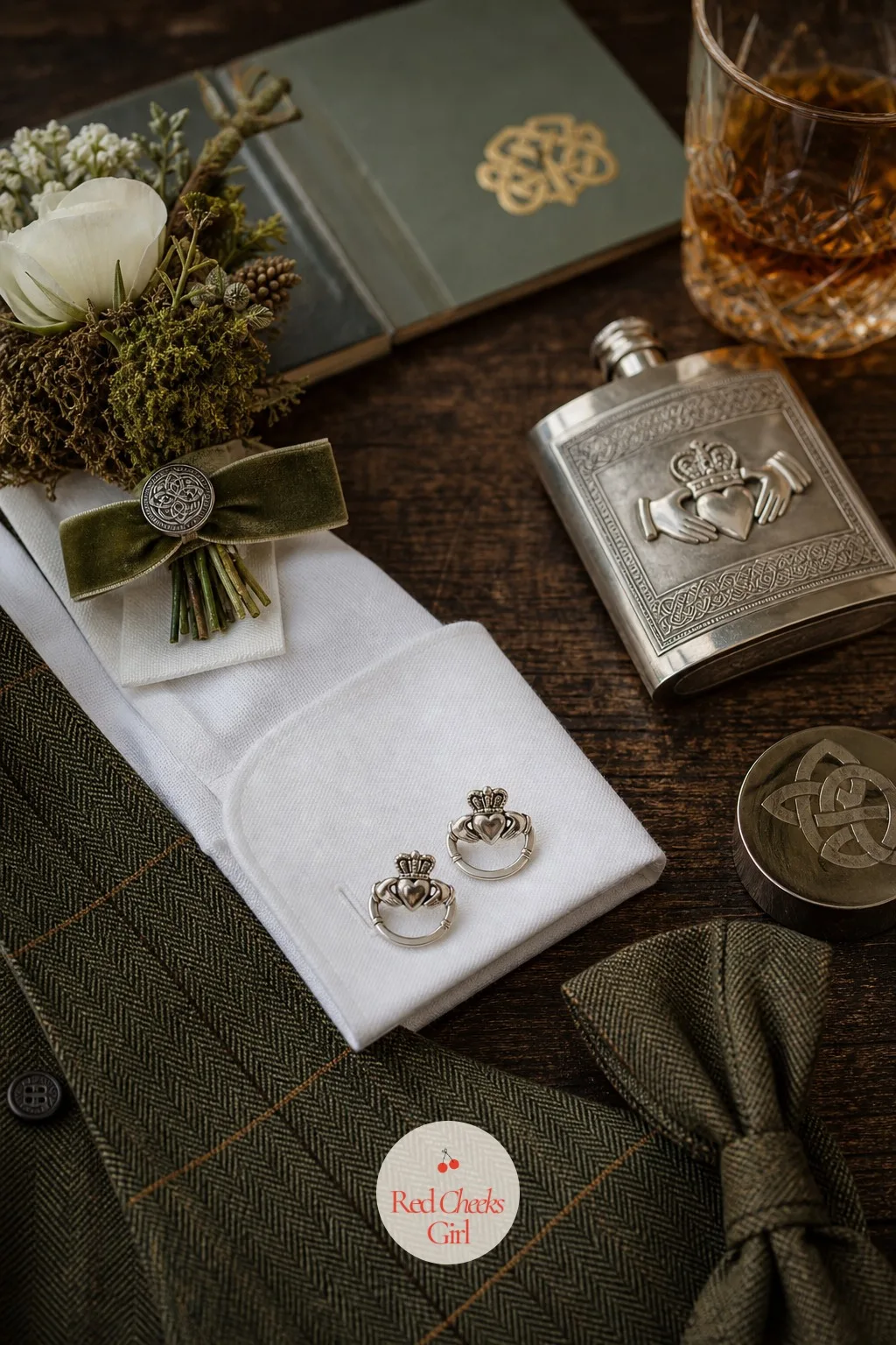 The Groom's Tweed and Claddagh Look — He does not need a full kilt to look like he belongs in this room, just one or two pieces that nod to it without turning