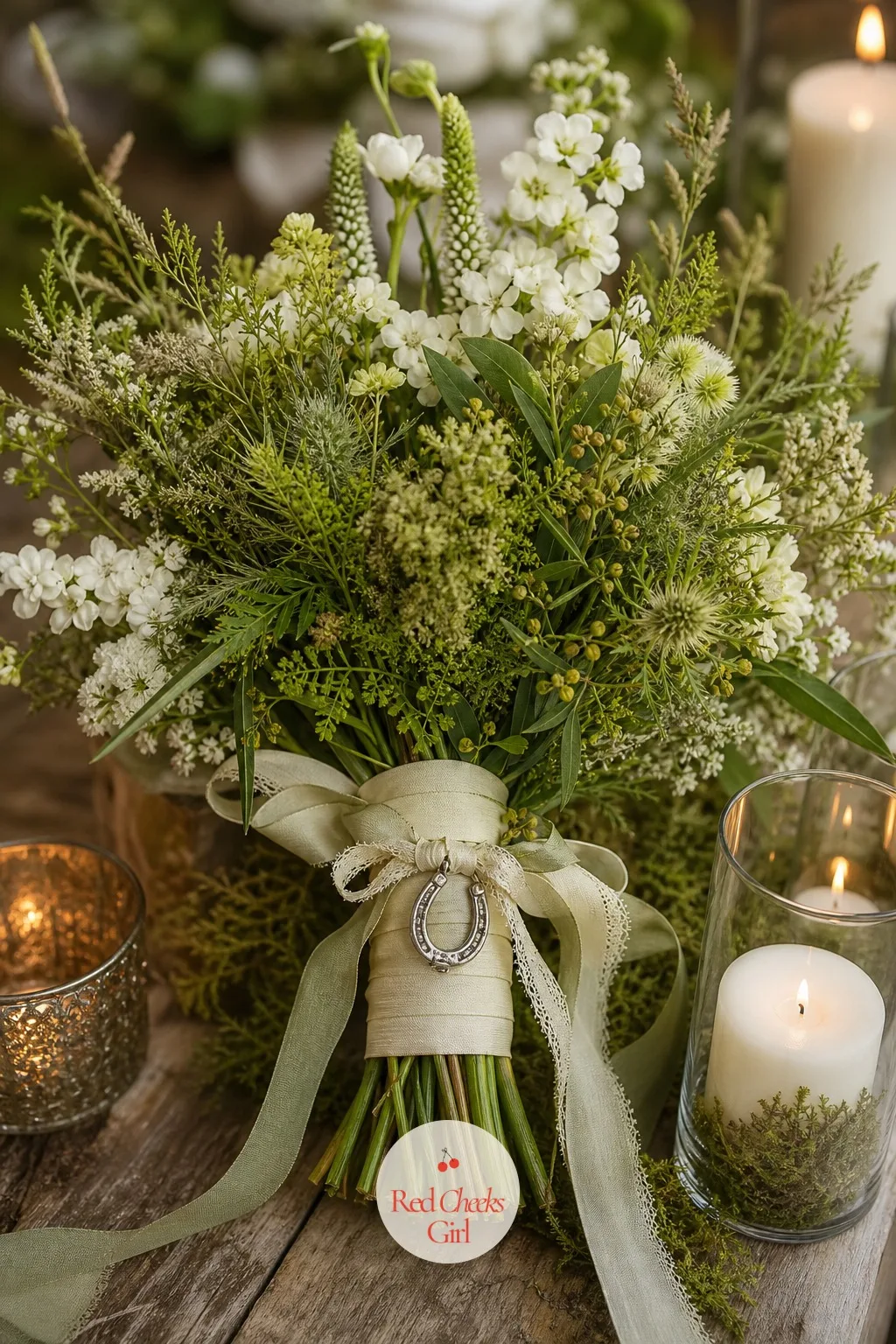 A Lucky Horseshoe for the Bride — She carries one small charm through the whole ceremony, tied low on the bouquet handle or tucked into a pocket: a miniature