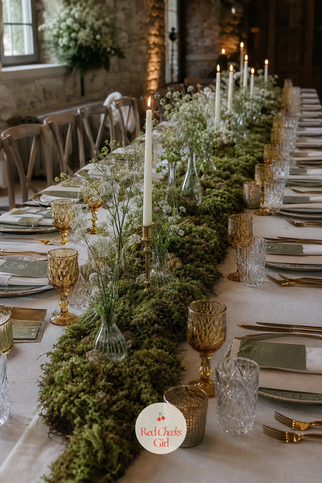 The Moss and Wildflower Table Runner — Guests sit down and the table already looks like it grew there. Irish wedding